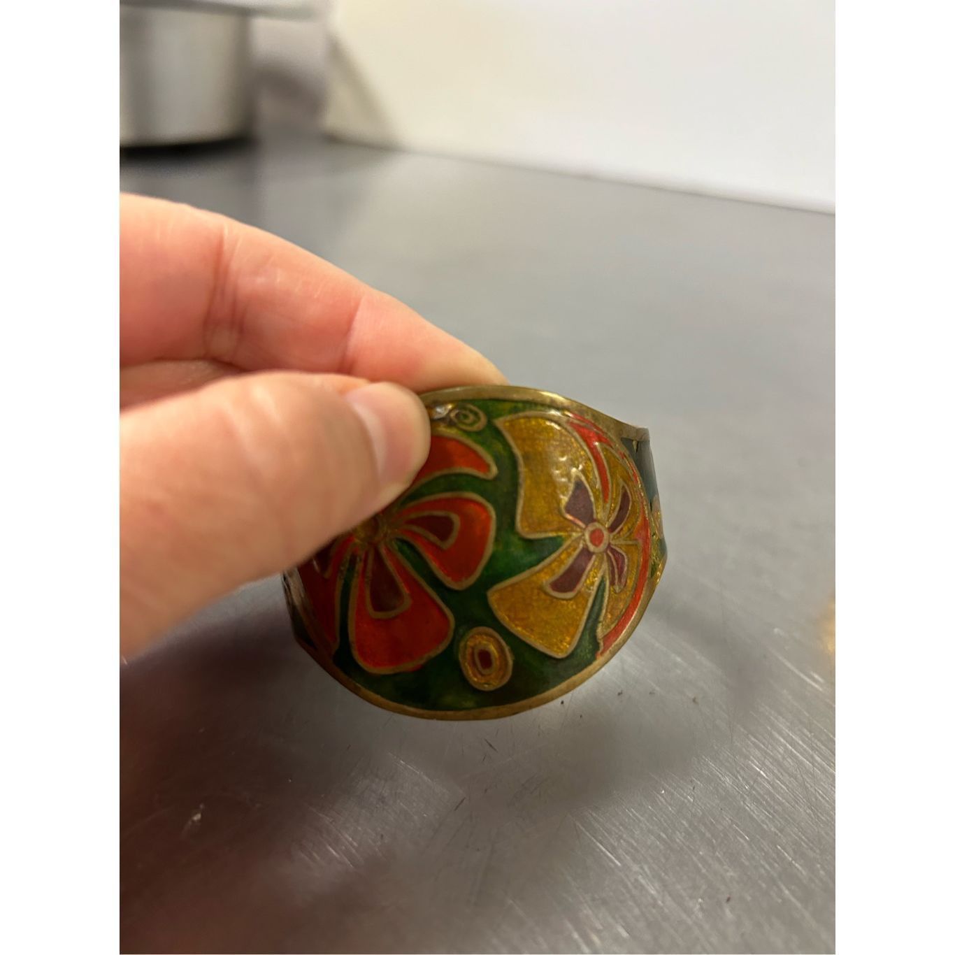 Other Vintage Brass Enamel Painted Wide Cuff Bracelet. Size ONE SIZE - 9 Thumbnail
