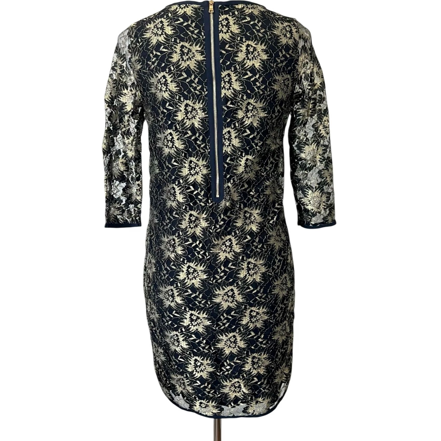 Vintage Sam & Lavi Shift Dress Sheer Lace Overlay Navy & Metallic Gold Party Glam XS Dress Women Short 3/4 Sleeve Vintage No Size XS / US 0-2 / IT 36-38 - 5 Thumbnail