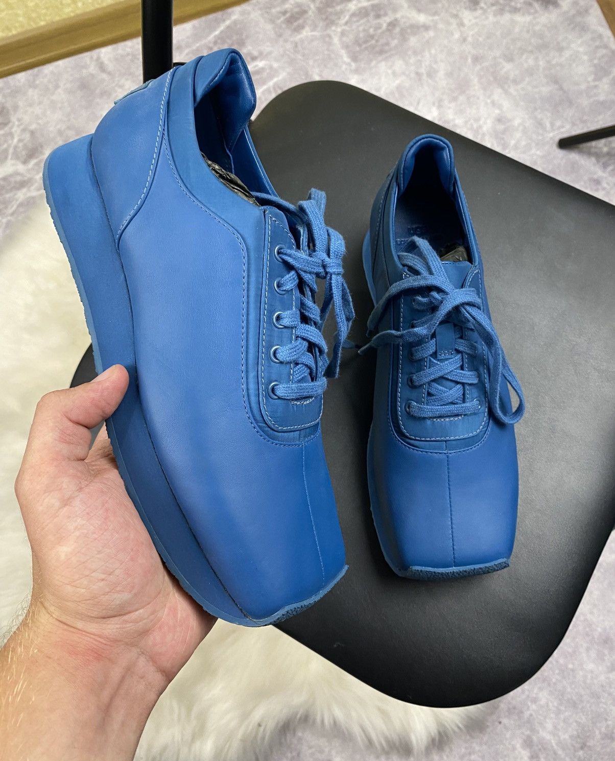 Eckhaus Latta Ugg X Eghaus Latta Square Toe Blue Leather Low Top Sneakers Size US 8 / IT 38 - 2 Thumbnail
