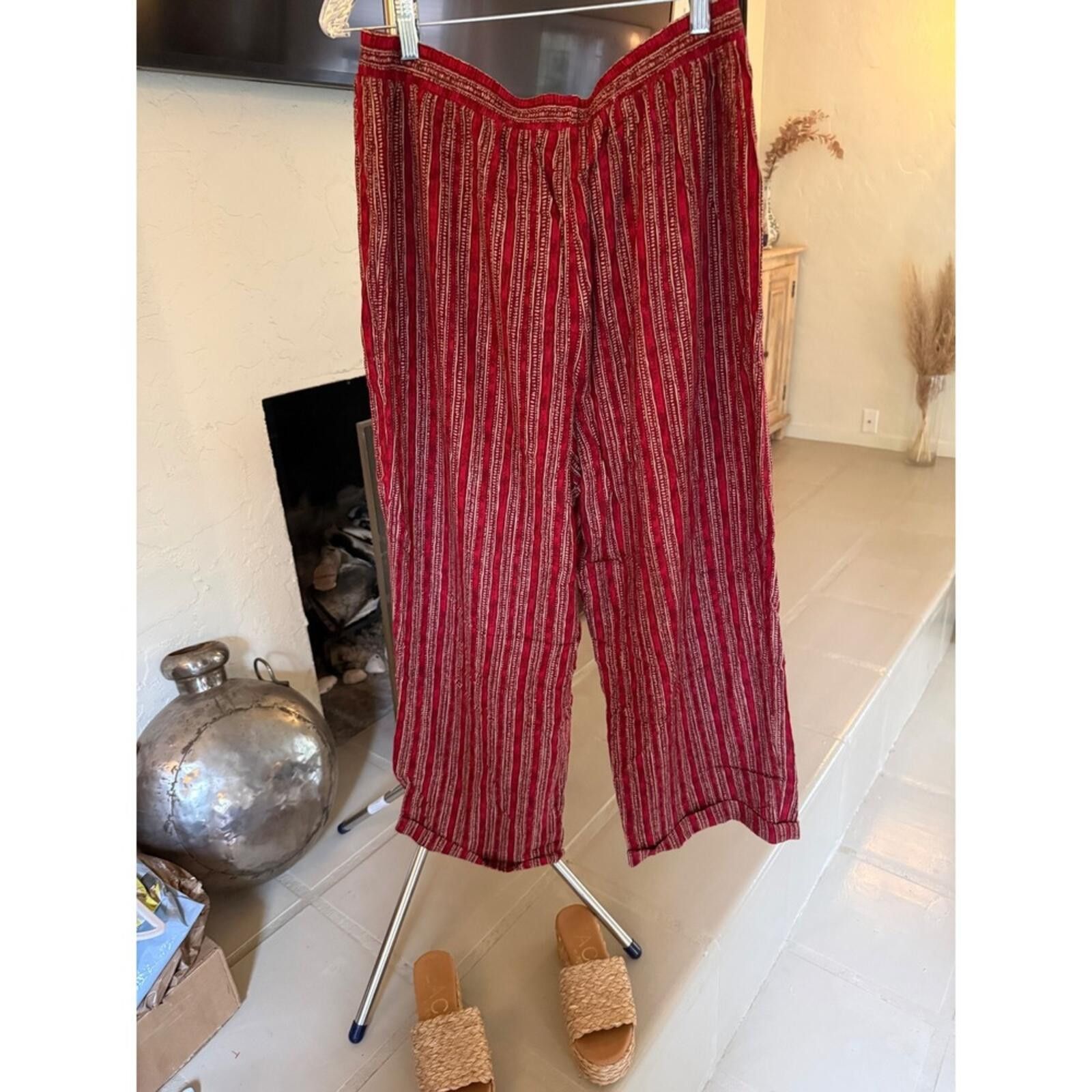 Other Vintage Norton McNaughton Burgundy Striped Rayon Wide Leg 16 Size 38" / US 16 / IT 52 - 2 Thumbnail