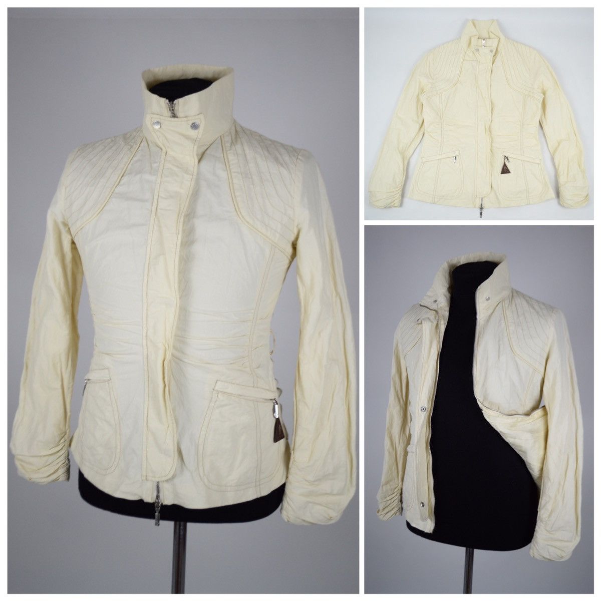Moncler × Moncler Gamme Bleu × Moncler Grenoble VTG 90’s Logo Tab Biege Long Sleeve Trench Zip Coat Down Jacket 3 Size L / US 10 / IT 46 - 1 Thumbnail