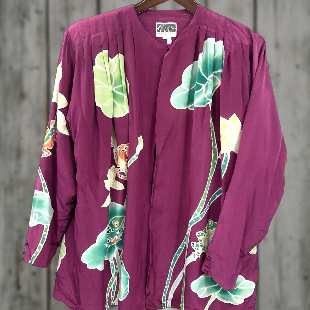 MILLY VINTAGE Art Waves Blouse 2XL Purple Bohemian Silk Wearable Art 90s Theme Womens Size XXL / US 16-18 / IT 52-54 - 1 Thumbnail
