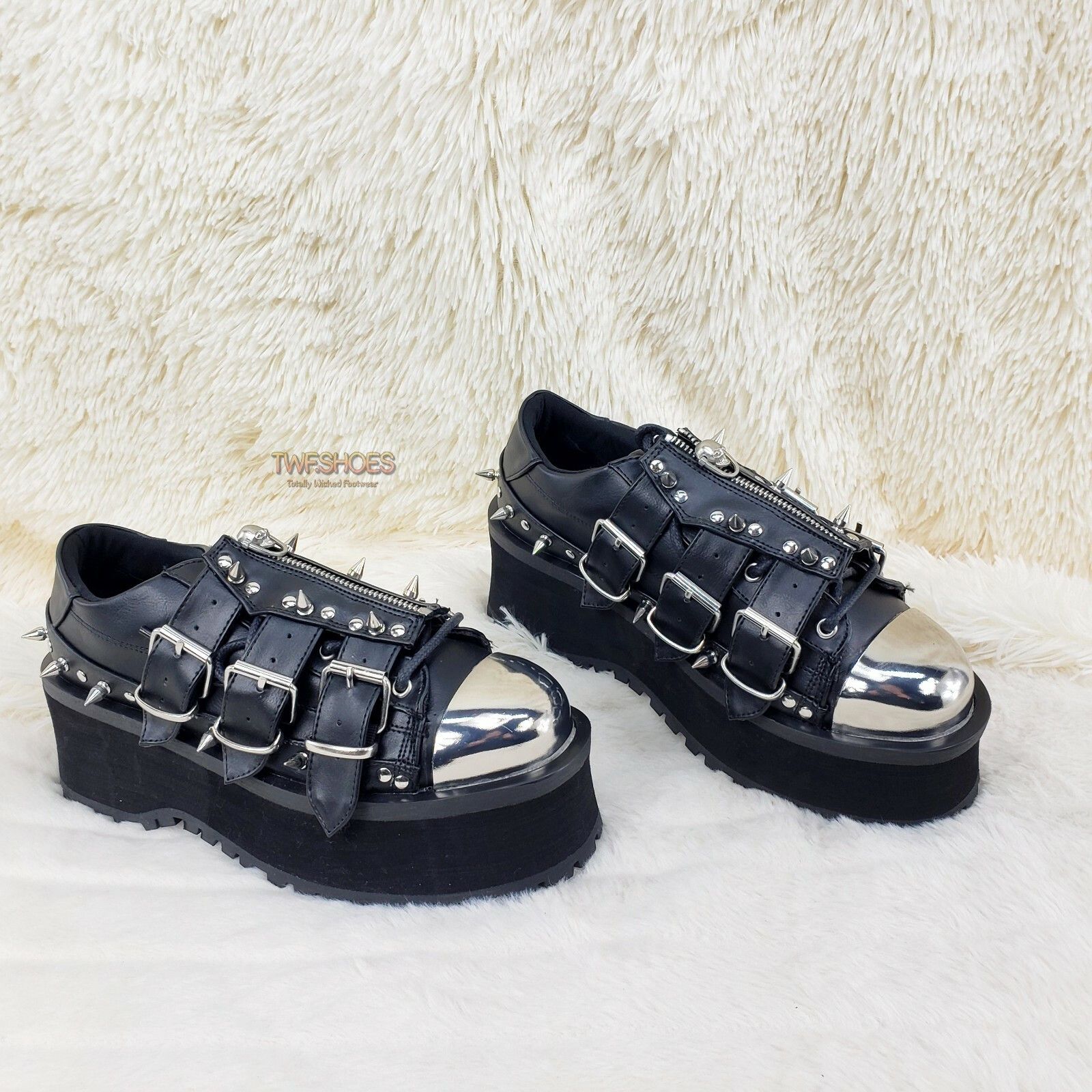 Other DEMONIA Gravedigger 03 Black Chrome Toe Plate Spiked Shoe Me Size US 13 / EU 46 - 8 Thumbnail