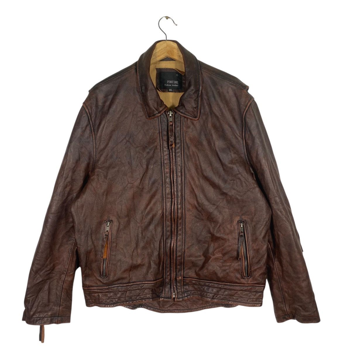 Genuine Leather × Leather Vintage Fortime Fashion Leather Zipper Jacket Size US XL / EU 56 / 4 - 1 Thumbnail