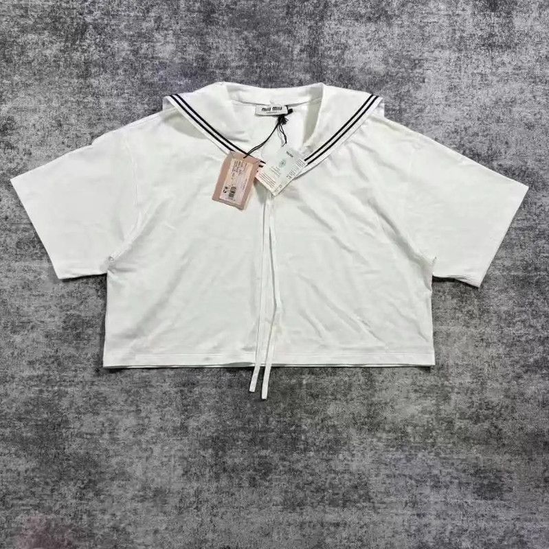 Miu Miu Miu Miu White Cotton Cropped T-Shirt 0089 Size M / US 6-8 / IT 42-44 - 1 Thumbnail