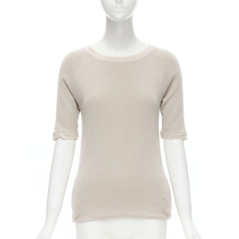 Chloe CHLOE Perle beige cashmere silk gold zip back short sleeve sweater S Size S / US 4 / IT 40 - 1 Thumbnail