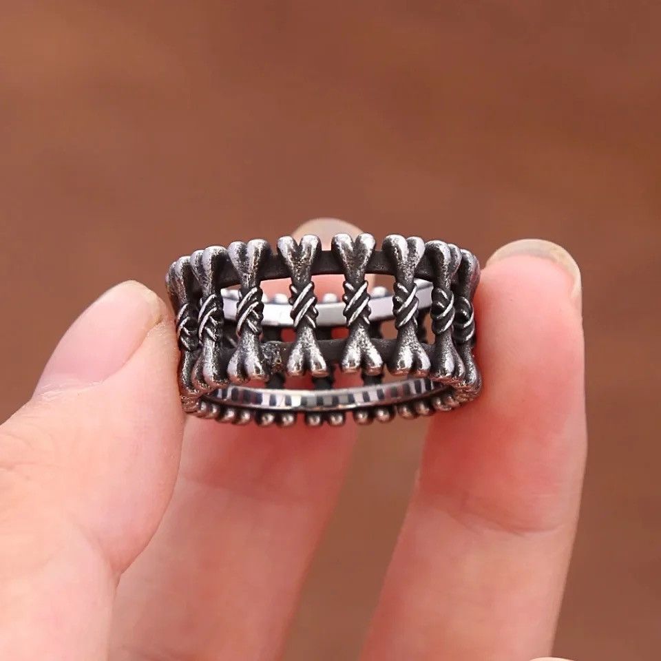 Jewelry × Vintage 316L Stainless Steel Bones Ring Punk Rock Skull Rings Size ONE SIZE - 5 Thumbnail