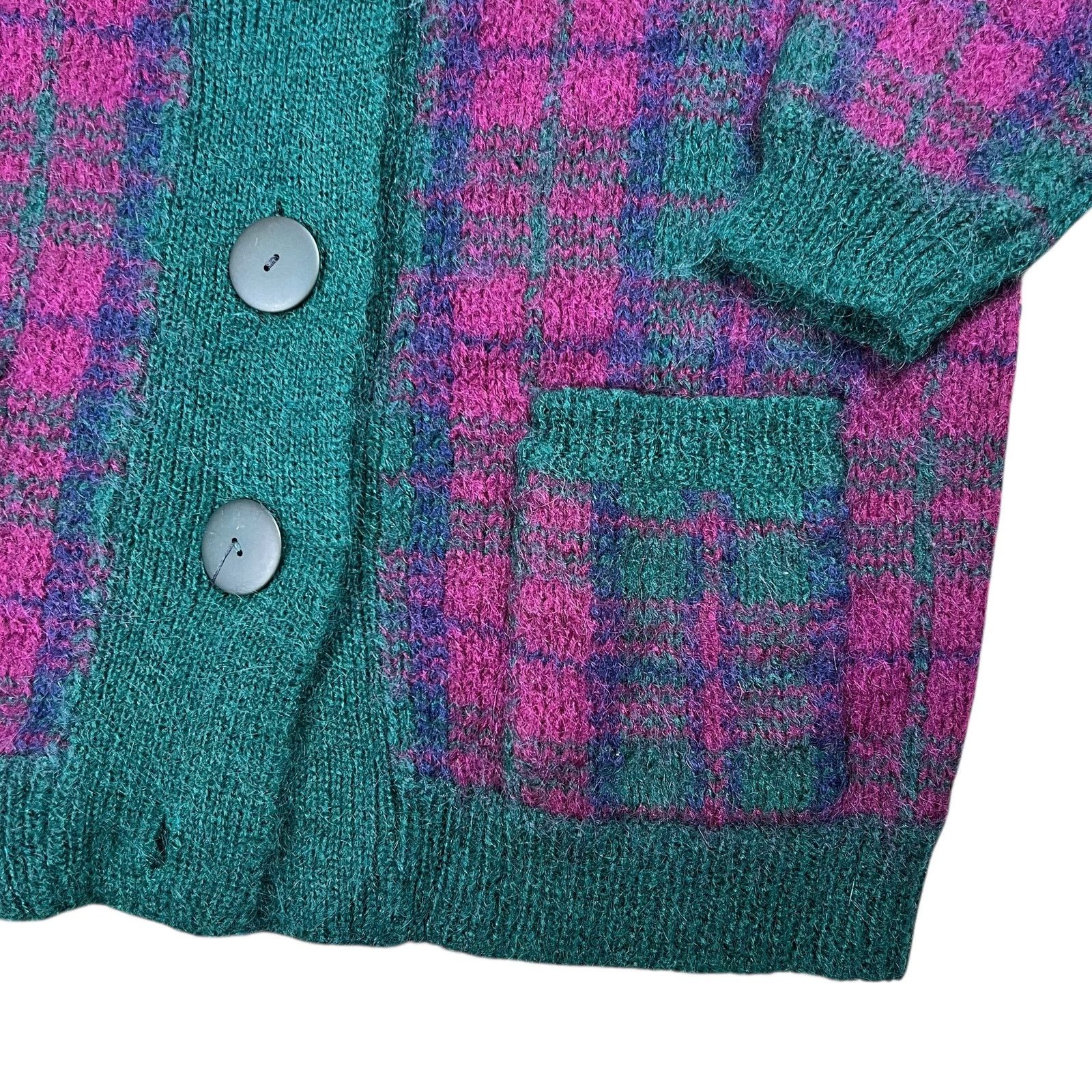 Vintage Vintage 90s Mohair plaid women’s cardigan sweater (L) Size L / US 10 / IT 46 - 3 Thumbnail