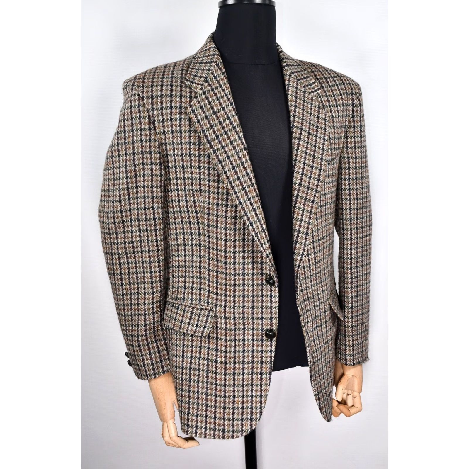 Harris Tweed Harris Tweed Blazer Shirt England Houndstooth Men's Wool 40" 18 Multicolor Chest 22" Very Good Pattern 80s/90s Mens Size 48R - 3 Thumbnail