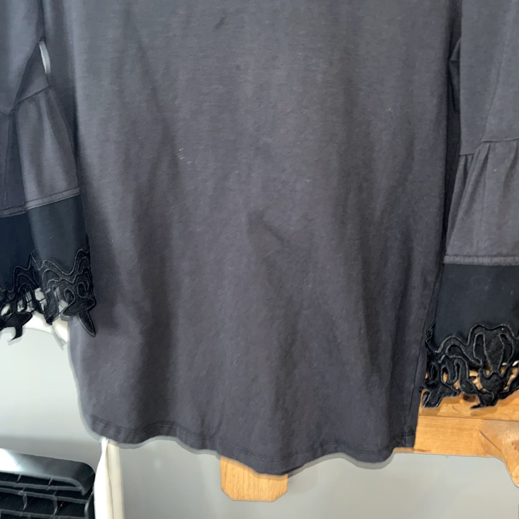 Bell Tyler Boe BLACK Shirt Women Small Wide Crocheted Lace jagged Bell Sleeves Cotton Size S / US 4 / IT 40 - 5 Thumbnail