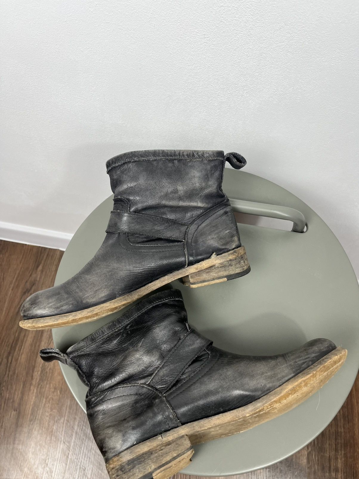 Other Black Distressed Leather Buckle Ankle Boots Size 39 Size US 8.5 / IT 38.5 - 10 Thumbnail