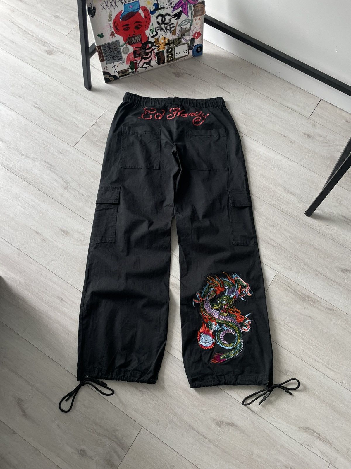 Ed Hardy Ed Hardy Y2K Japanese Cargo Baggy Pants 00's Black Big Logo Size 25" / US 0 / IT 36 - 3 Thumbnail