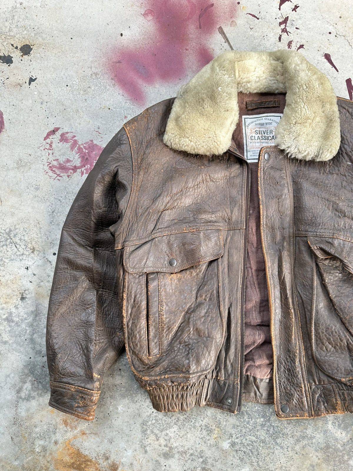 Vintage 👹Vintage THRASHED Aviator Leather Bomber Jacket Size US L / EU 52-54 / 3 - 4 Thumbnail
