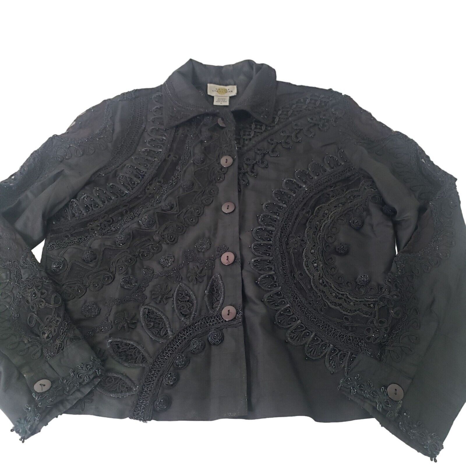 Designer Sandy Starkman Jacket Womens Size Medium Black 100% Silk Size M / US 6-8 / IT 42-44 - 1 Thumbnail