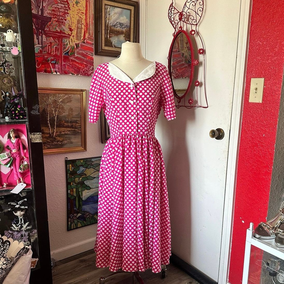 Handmade handmade pink white polka dot button up dress costume Size M / US 6-8 / IT 42-44 - 1 Thumbnail