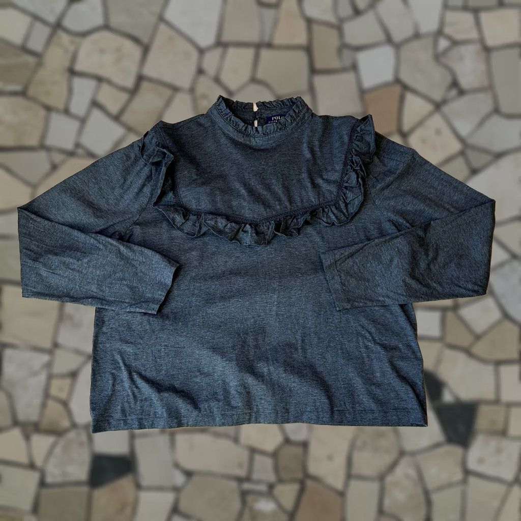 Polo Ralph Lauren VINTAGE Polo Ralph Lauren Ruffle Trim Cotton-Blend Top Long Sleeve Women’s XL Size XL / US 12-14 / IT 48-50 - 1 Thumbnail