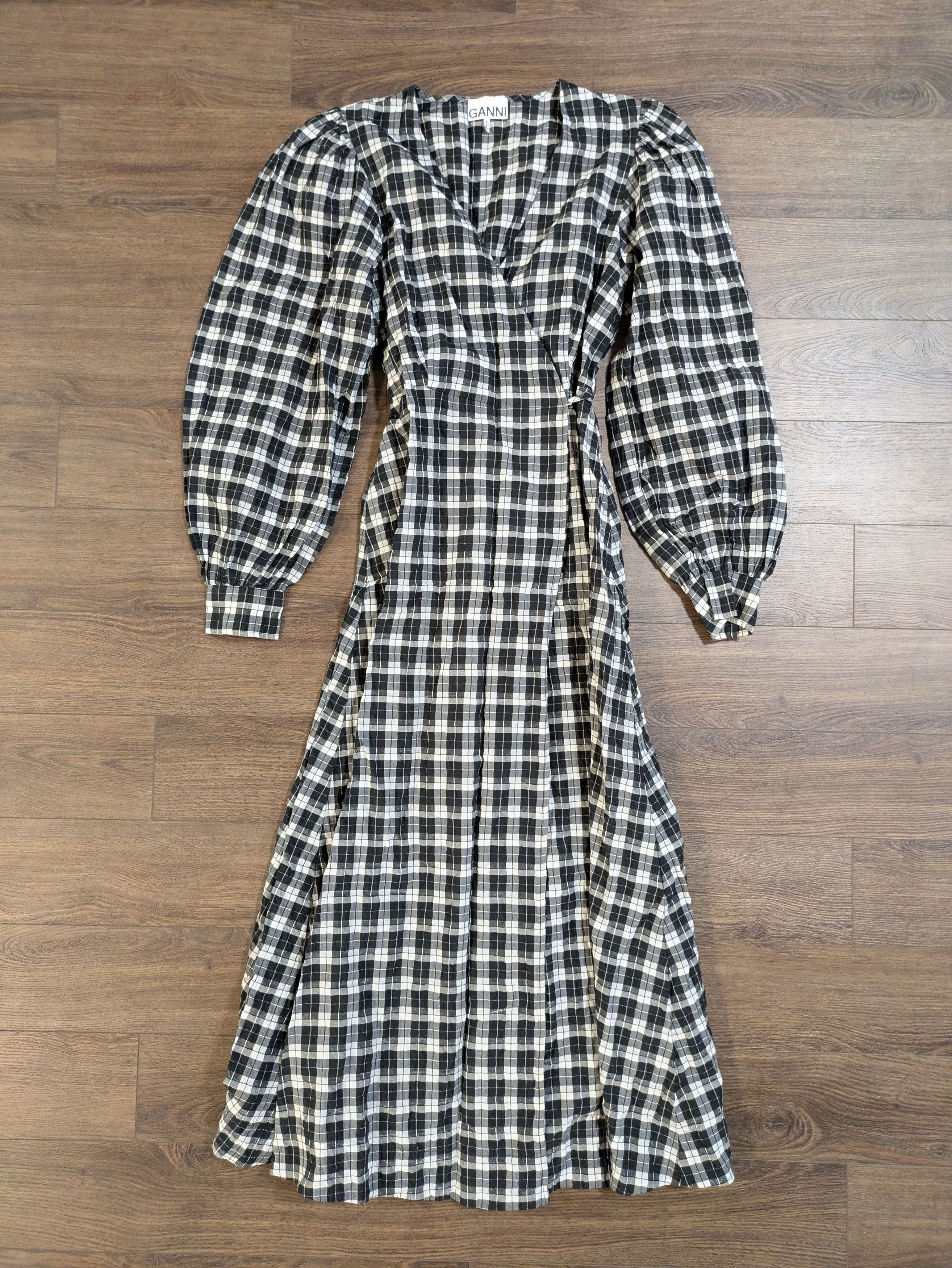 ganni checked maxi dress Ganni Crinkled Check Long Dress