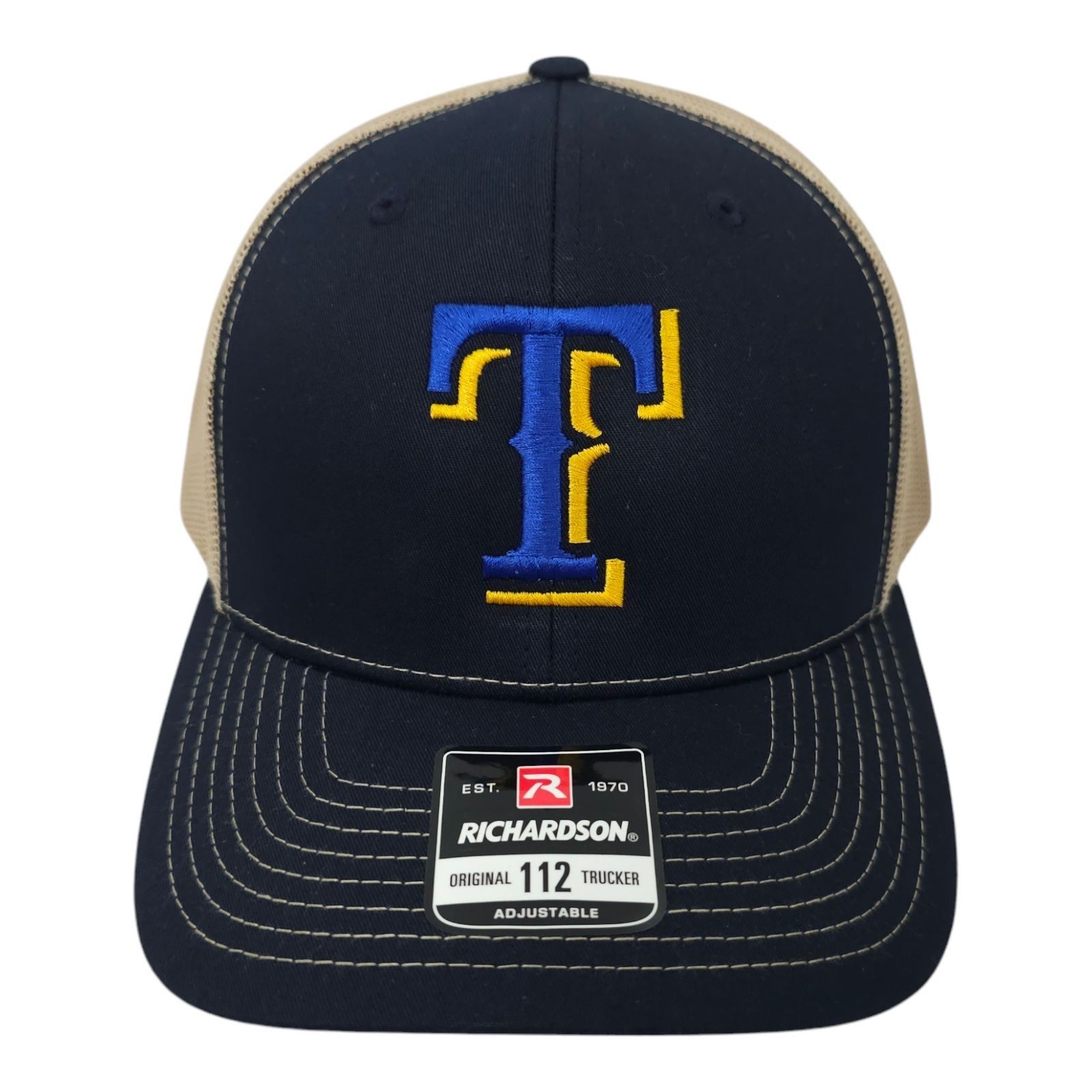 Richardson Richardson Blue Gold Embroidered T Logo Mesh Snapback Cap Size ONE SIZE - 1 Thumbnail