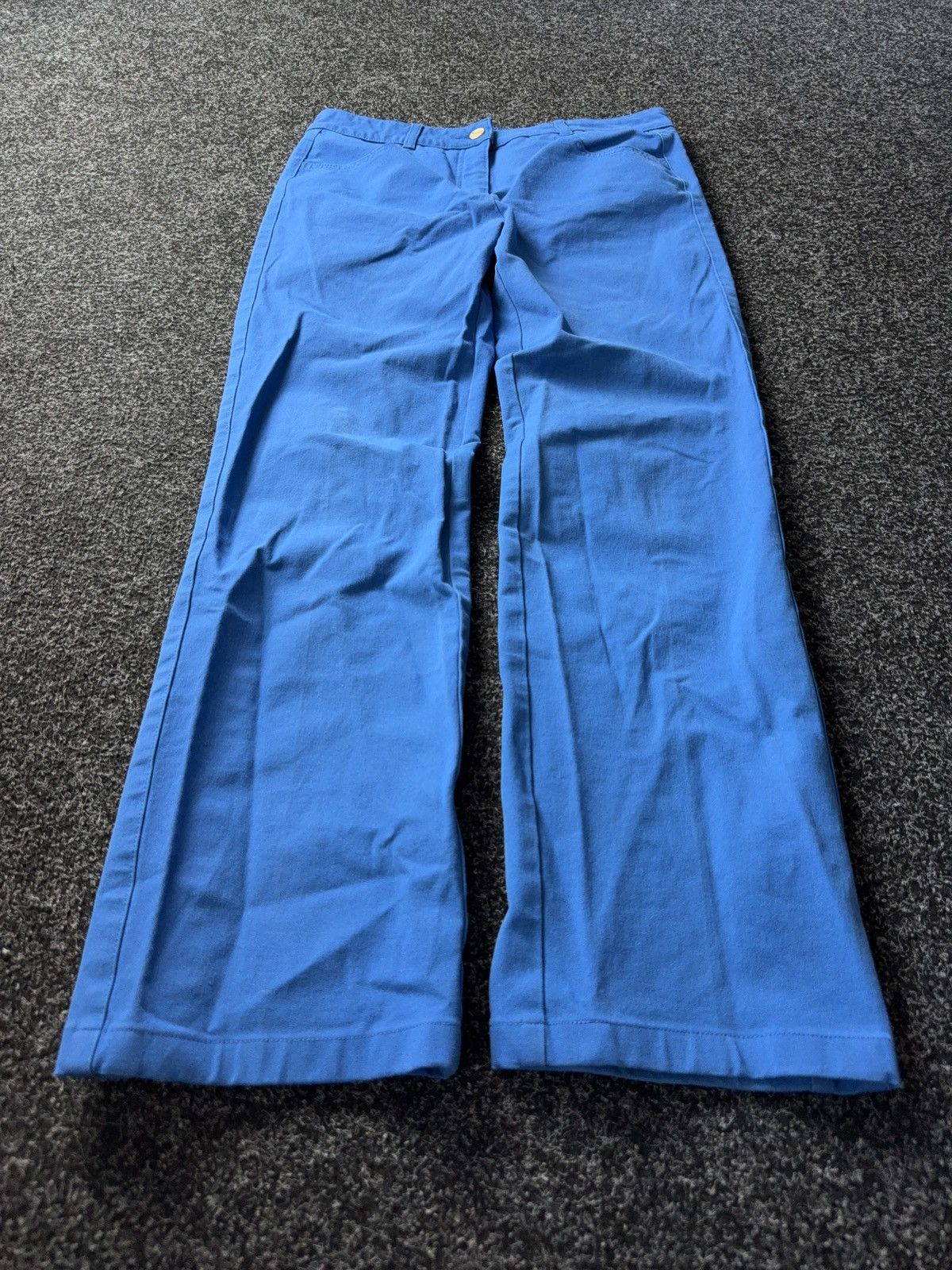 Escada Avant Garde Luxury Designer Escada gold logo Blue pants Size 31" - 1 Thumbnail