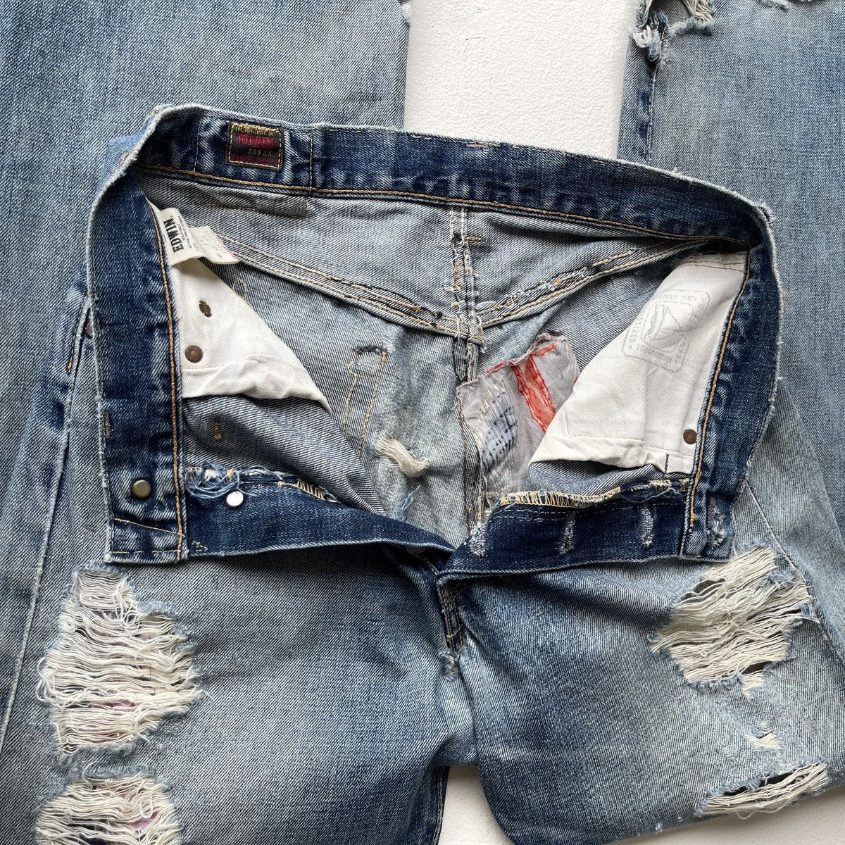 Edwin Thrashed Edwin 505SX Selvedge Crazy Ripped Distressed Denim Size US 30 / EU 46 - 13 Thumbnail
