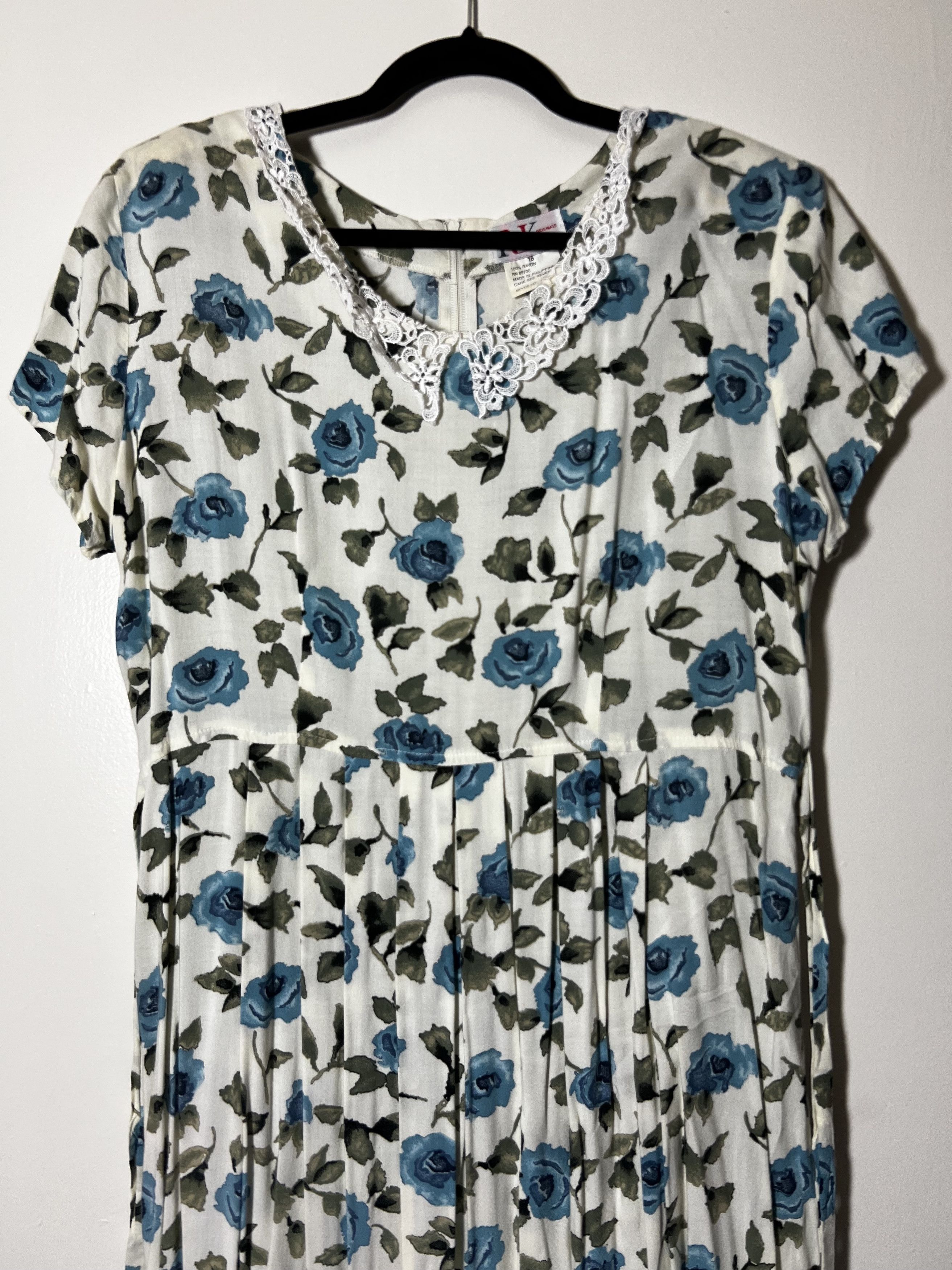 Other × Vintage Vintage 80's R&K Originals White and Blue Floral Maxi Dress Size L / US 10 / IT 46 - 3 Thumbnail