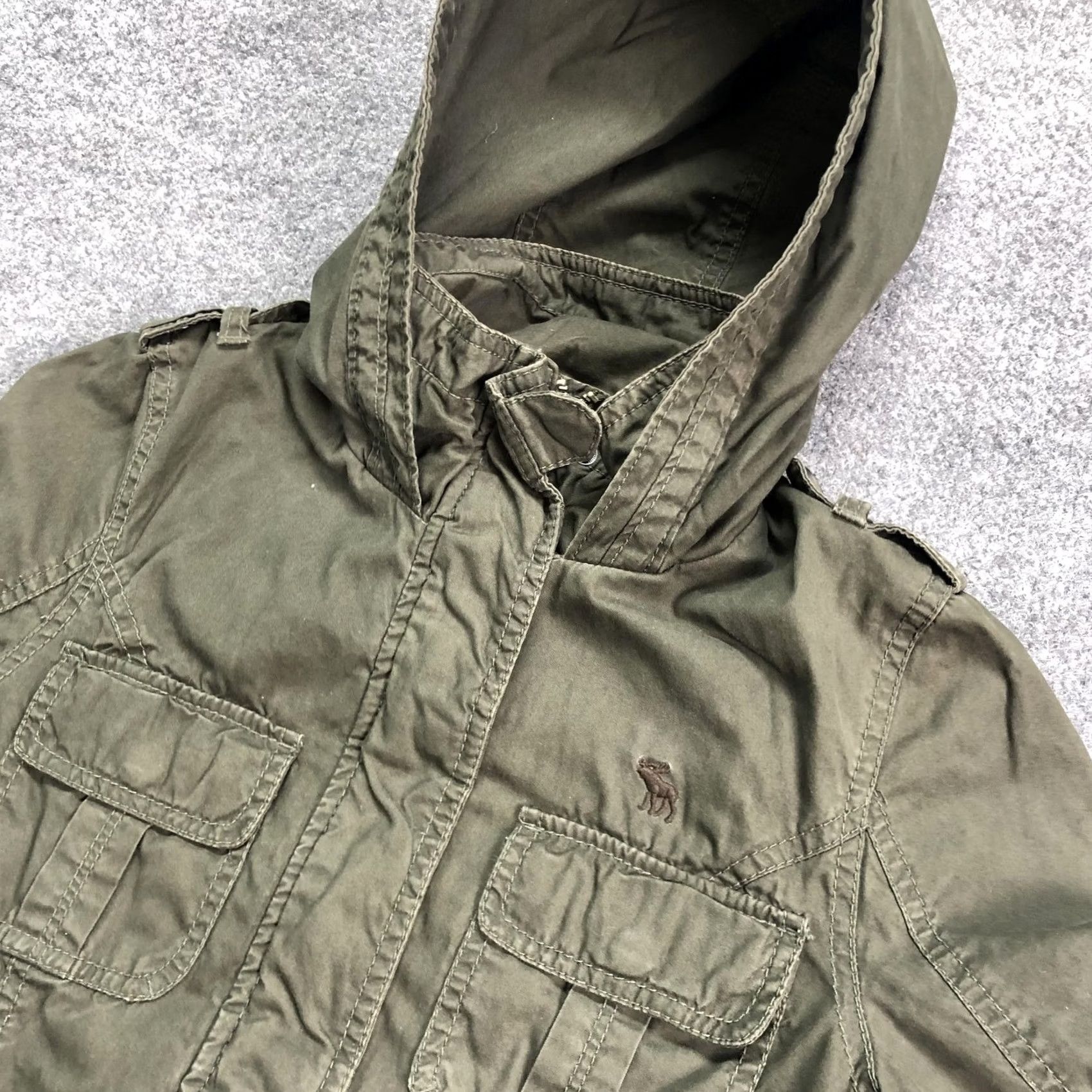 Vintage Abercrombie Jacket Juniors XL Green Hooded Military Twill Utility Zip Pockets Size XL / US 12-14 / IT 48-50 - 4 Thumbnail