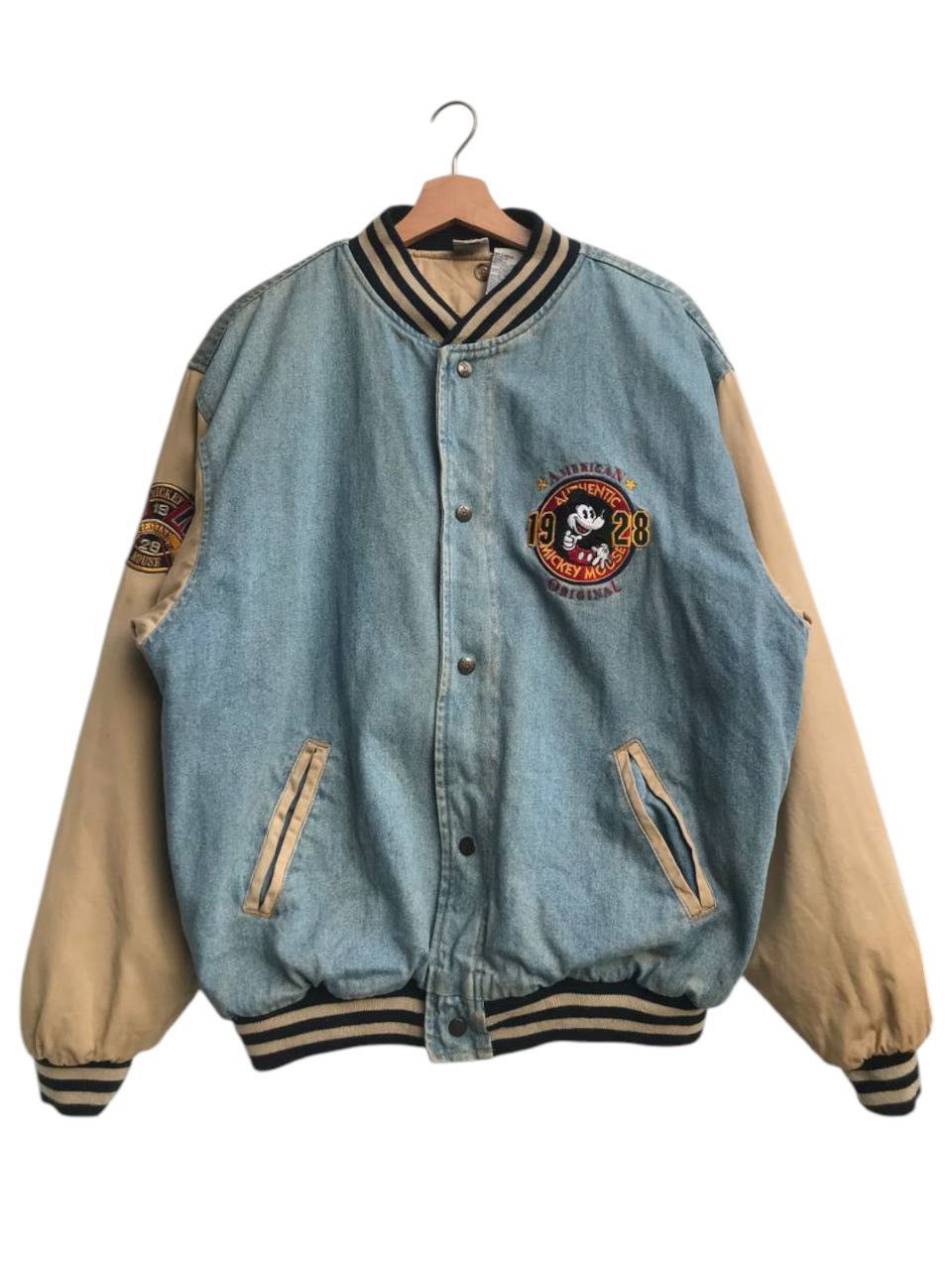 Disney Rare🔥Vintage 90s Mickey Mouse Varsity Denim Jacket Oversize Size US L / EU 52-54 / 3 - 2 Thumbnail