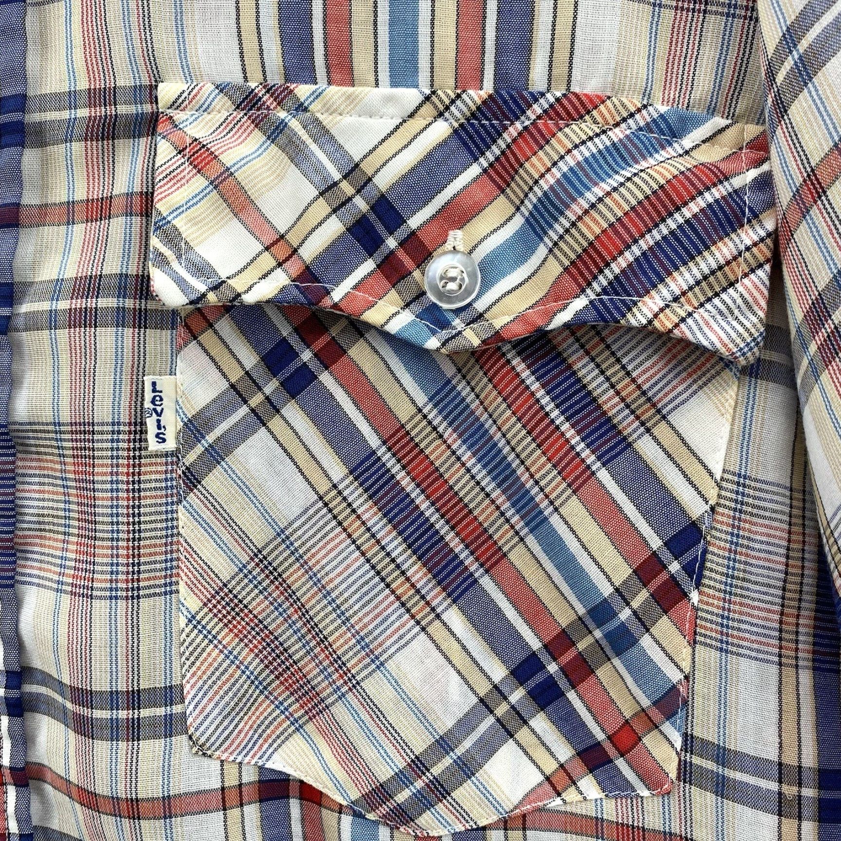 Levi's VINTAGE Levi's Shirt Large White Blue Plaid Regular Fit Button-Down Western Men Size US L / EU 52-54 / 3 - 4 Thumbnail