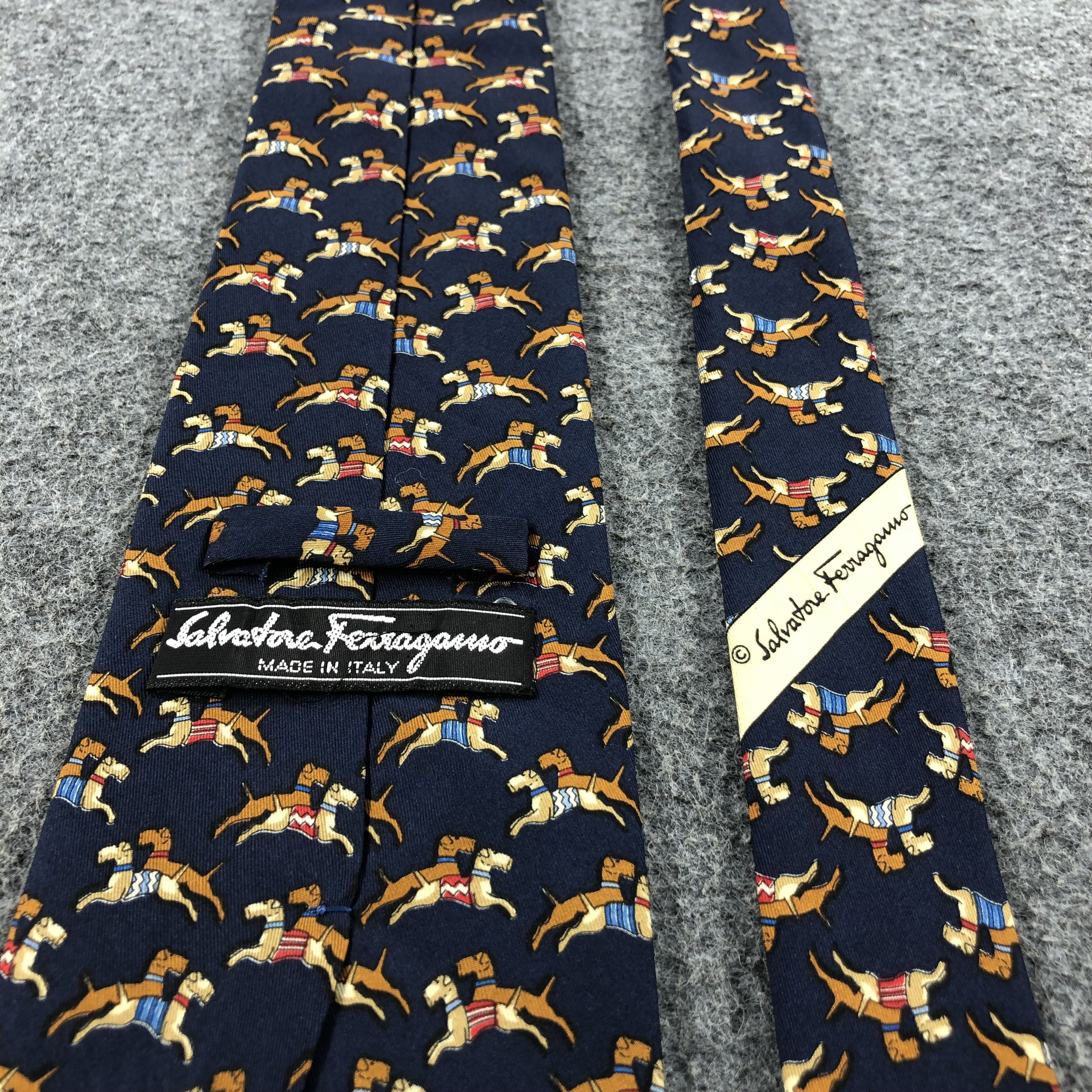 Salvatore Ferragamo × Vintage Salvatore Ferragamo Doggies Design Silk Neck Ties T40 Size ONE SIZE - 2 Thumbnail