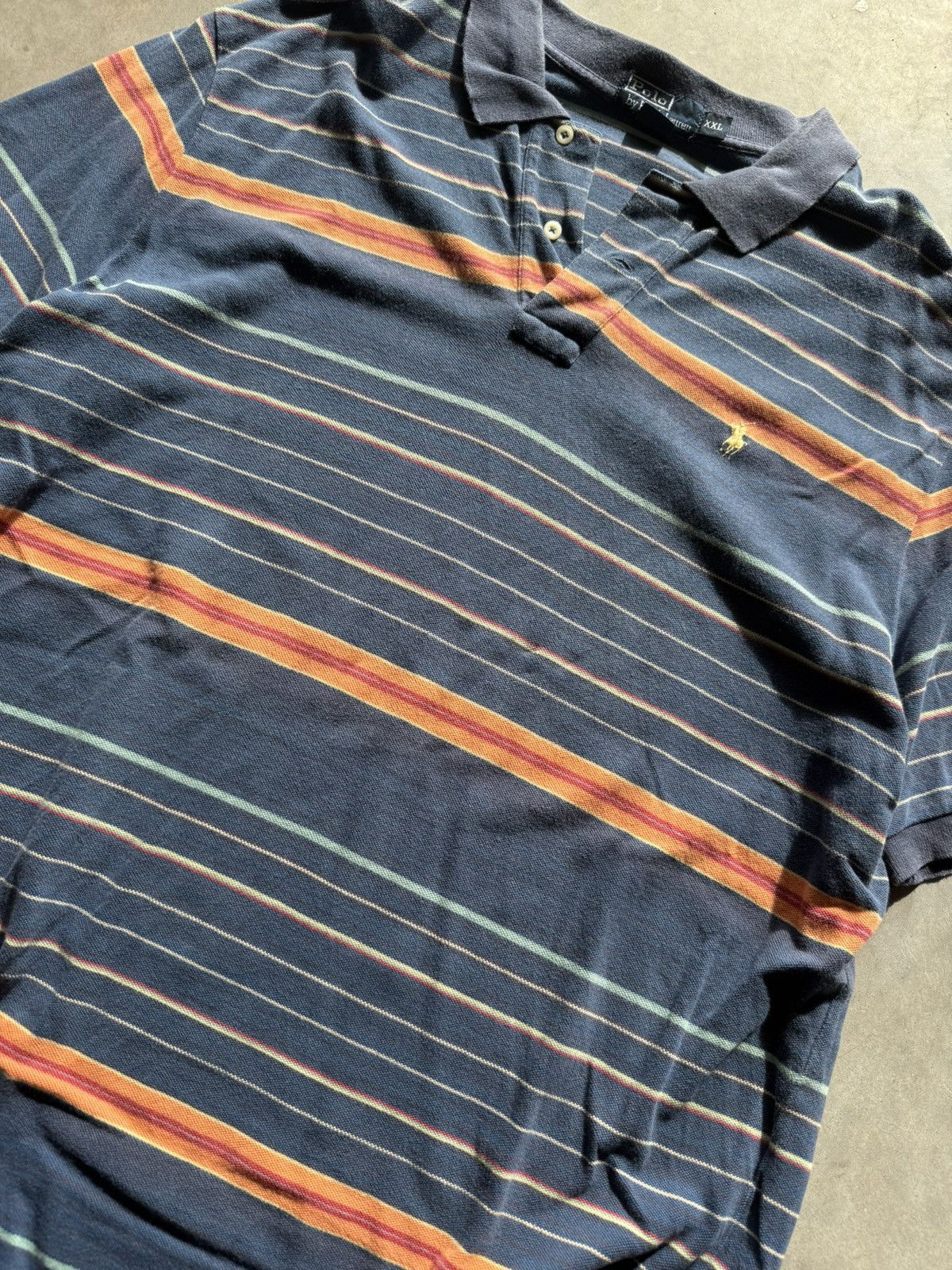Polo Ralph Lauren Vintage Polo Ralph Lauren Blue Striped Pastelle Polo Size US XXL / EU 58 / 5 - 2 Thumbnail