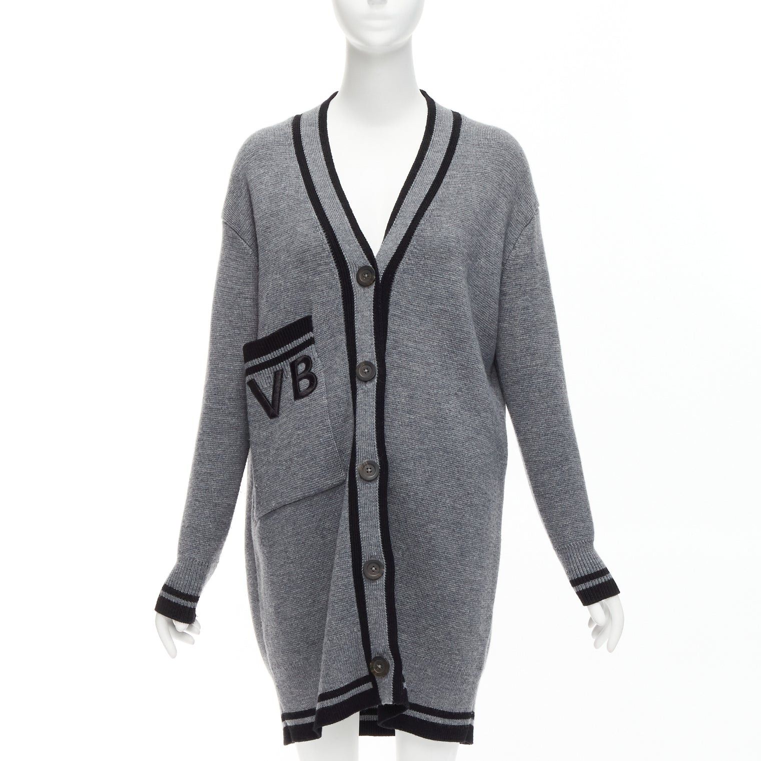 Victoria Beckham VVB VICTORIA BECKHAM 2017 Runway grey wool logo oversized cardigan UK2 XXS Size S / US 4 / IT 40 - 1 Thumbnail