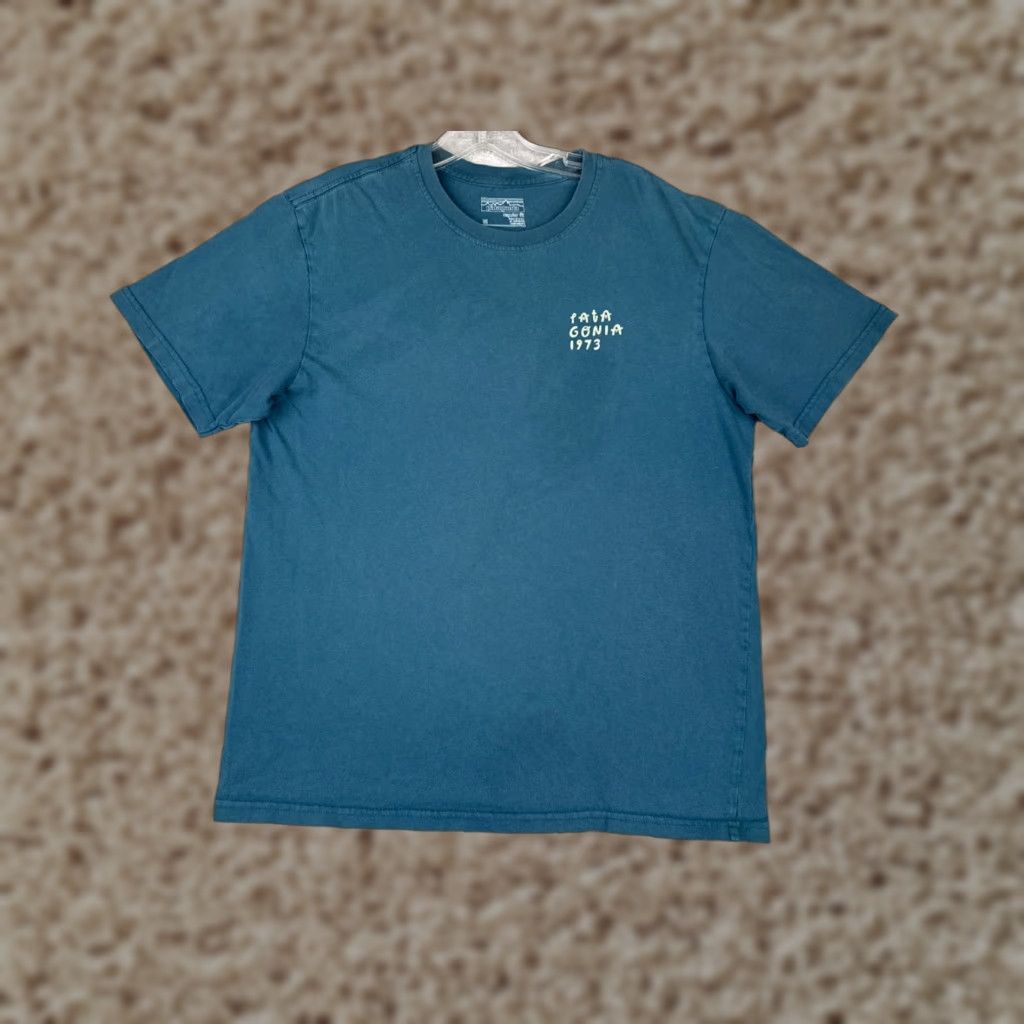 Patagonia Shirt Men M Blue Crew Neck Short Sleeve Cotton USA Logo Vintage No 1973 USA Theme Men’s T-Shirt