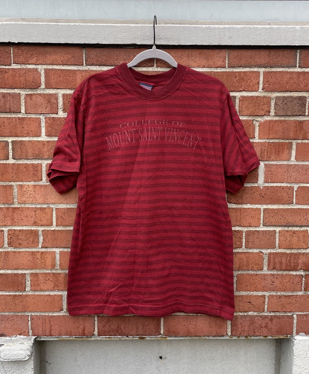 Jansport Vintage 90s Jansport College Of Mount St Vincent Striped Tee Size US L / EU 52-54 / 3 - 1 Thumbnail