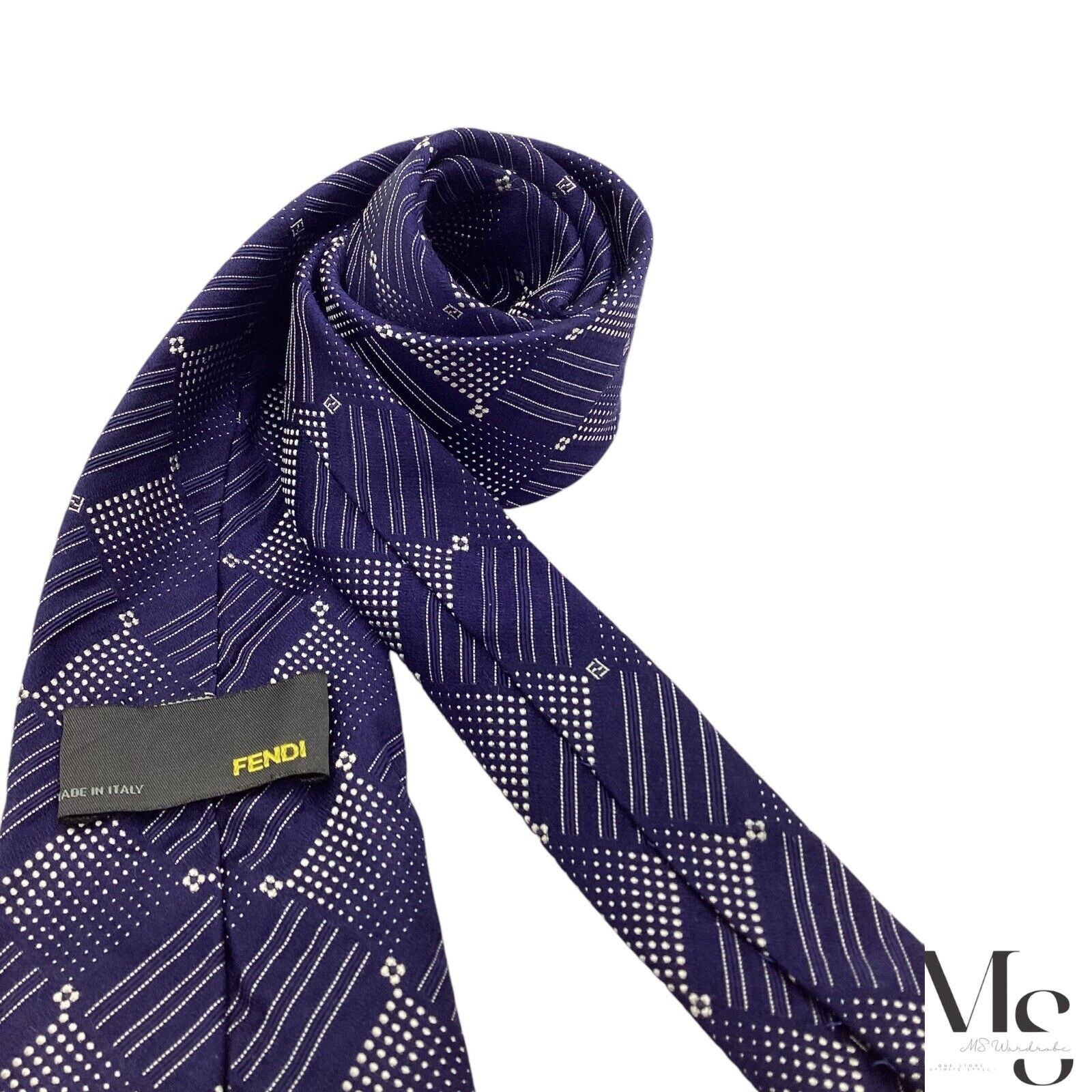 Fendi FENDI Blue Geometric Monogrammed FF Silk Tie Made In Italy W Size ONE SIZE - 4 Thumbnail