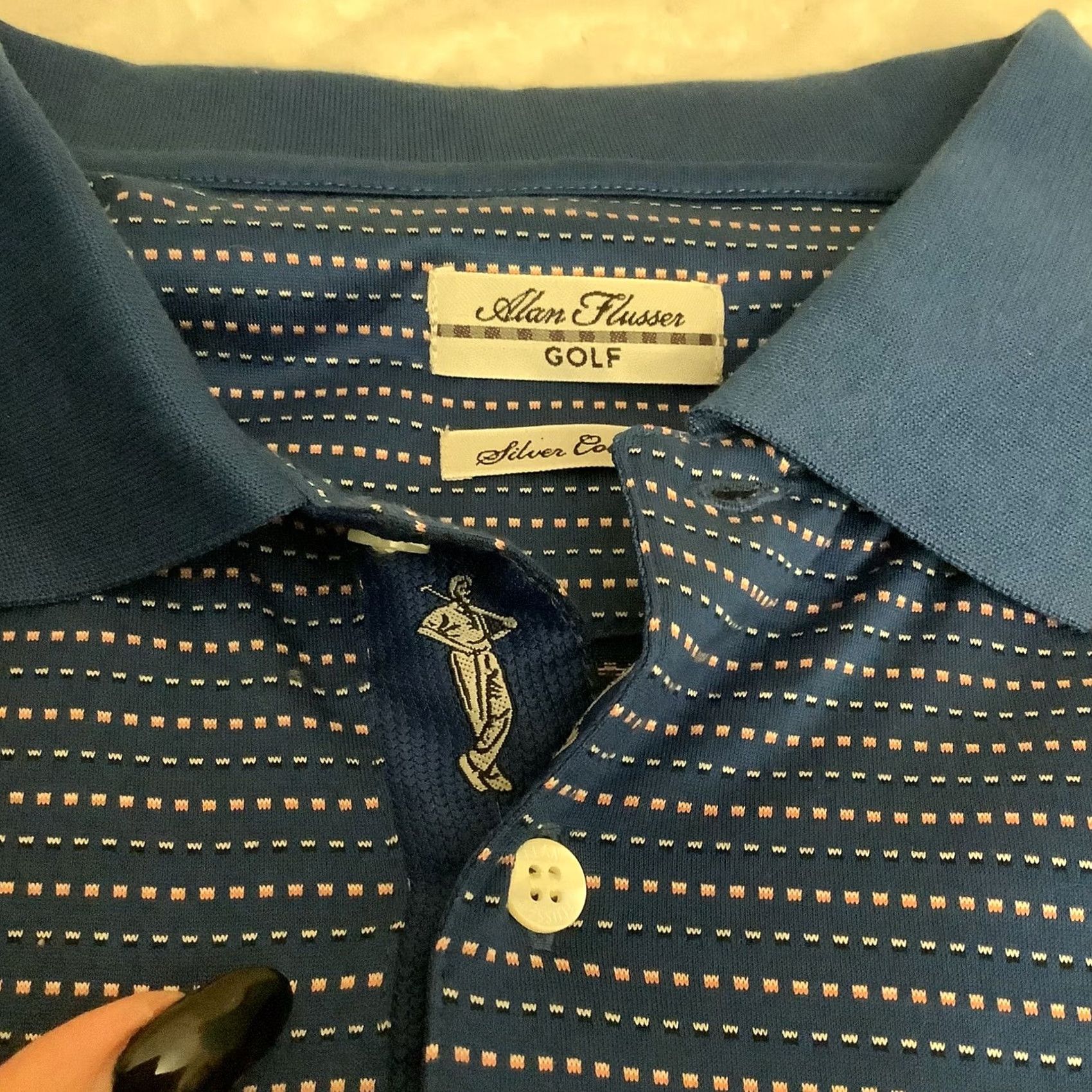 Vintage Alan Flusser Golf Silver Collection Mens Large Blue Short Sleeve Polo Shirt Size US L / EU 52-54 / 3 - 2 Thumbnail