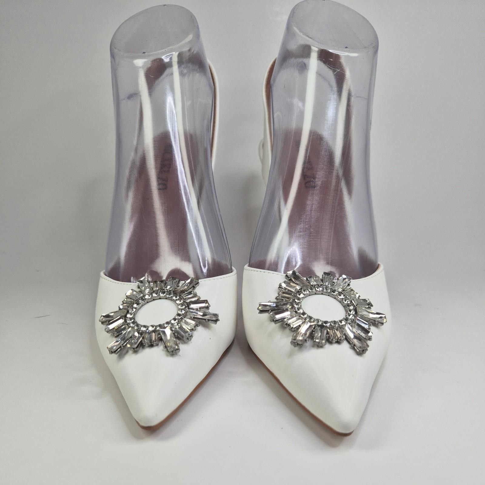 Other MICXKLZO Heel Women's Sz 7.5 White Party Slingback Shoes NIB Size US 7.5 / IT 37.5 - 4 Thumbnail