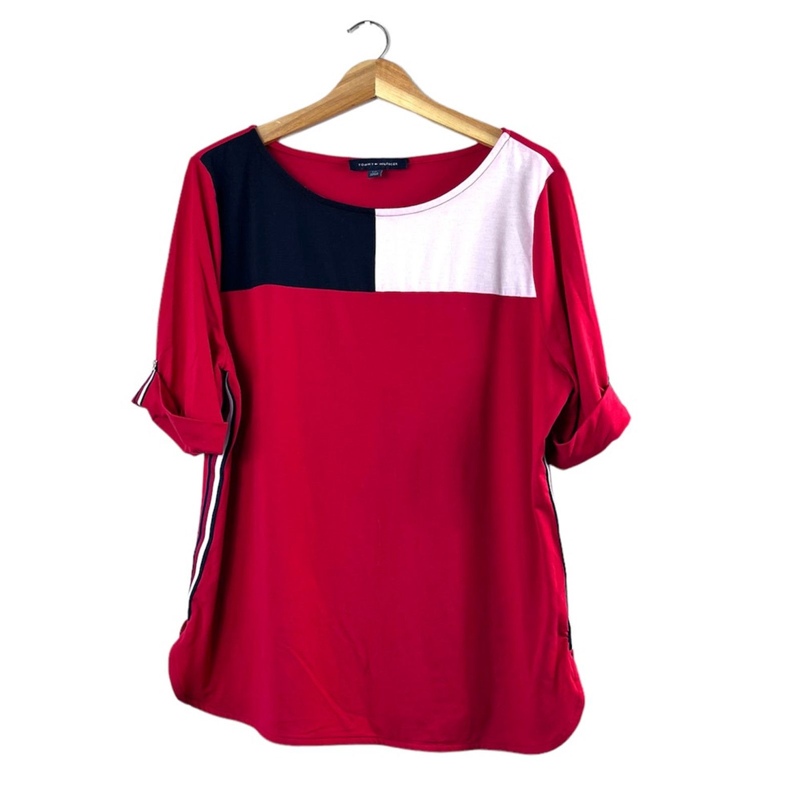 Tommy Hilfiger Red Women's Colorblock Tommy Hilfiger Blouse L Size L / US 10 / IT 46 - 1 Thumbnail