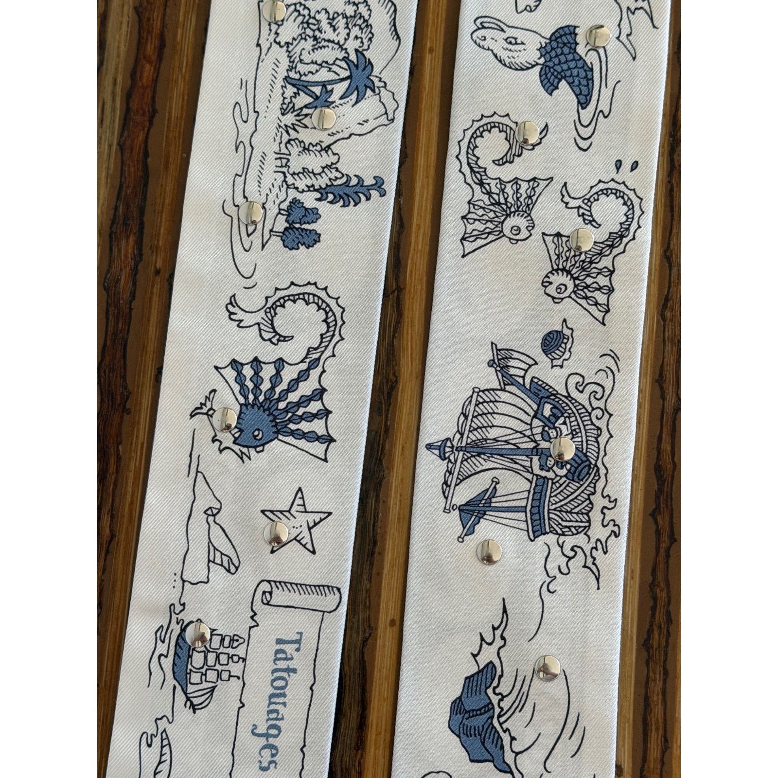 Hermes Hermes Scarf Twilly Tatouages Marins Bandana Silk Blue Jean Size ONE SIZE - 9 Thumbnail
