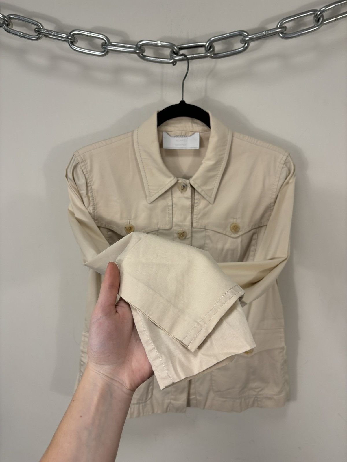 Prada Prada Women’s Cream Multipocket Cotton Nylon Collared Jacket Size M / US 6-8 / IT 42-44 - 9 Thumbnail