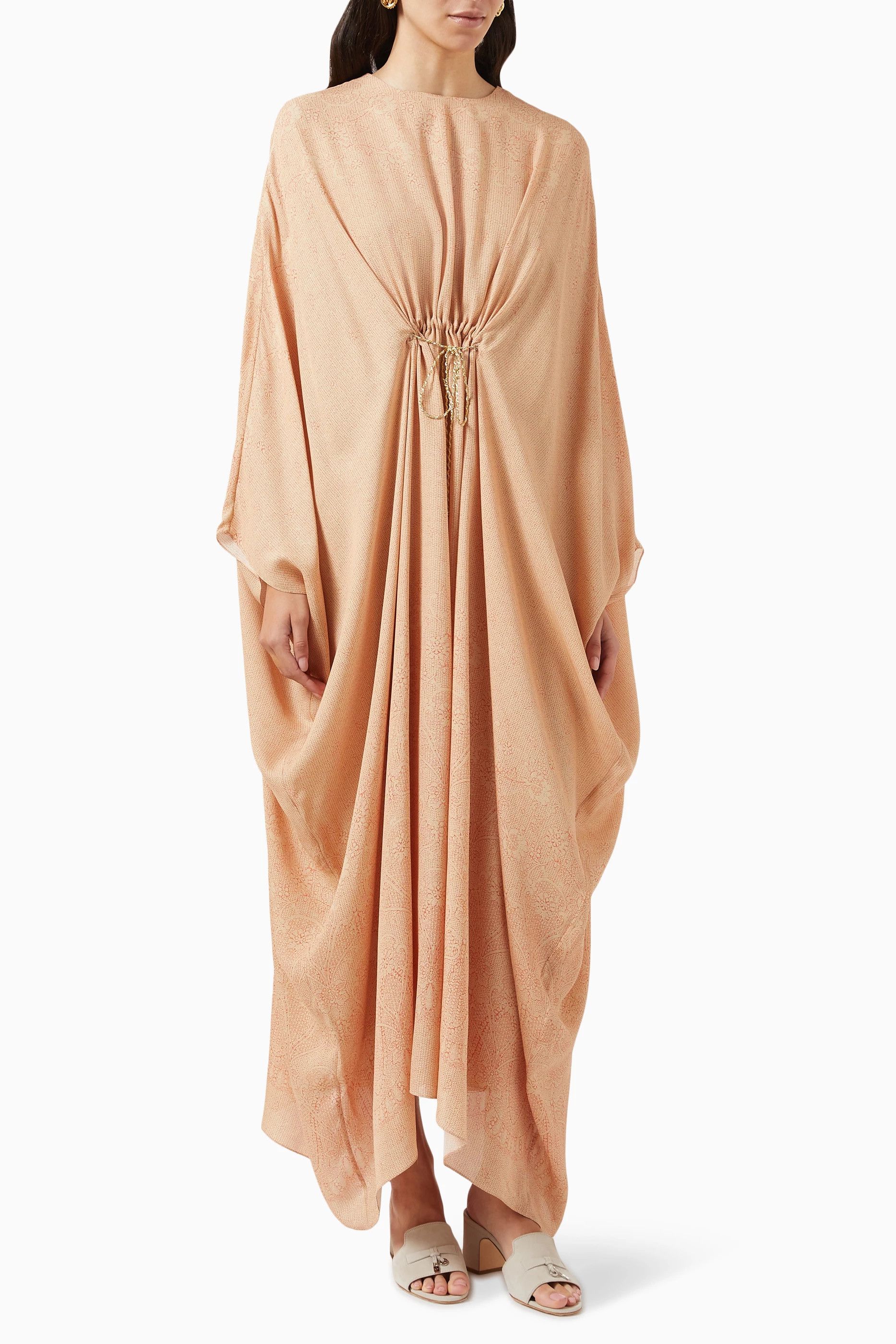 Loro Piana o1srvl11e0824 Savannah Floral Midi Dress in Peach Size M / US 6-8 / IT 42-44 - 2 Thumbnail