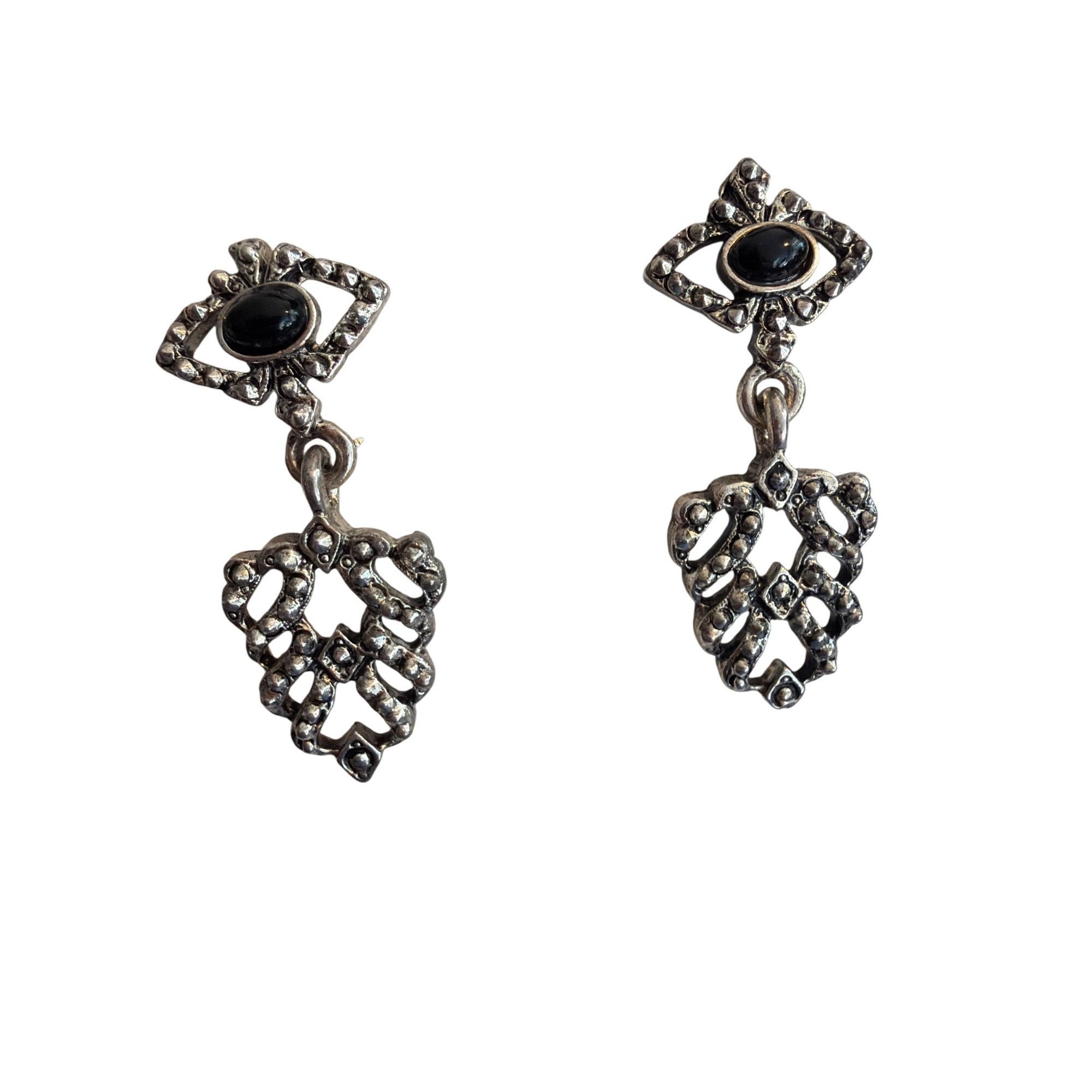 Other Vintage Silver Tone Black Stone Drop Dangle Art Deco Texture Size ONE SIZE - 1 Thumbnail