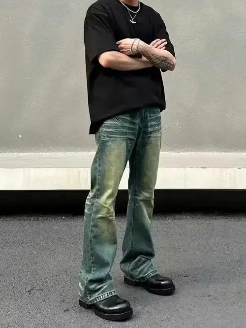 Jean washed distressed fade hiphop flared jeans Size US 32 / EU 48 - 4 Thumbnail