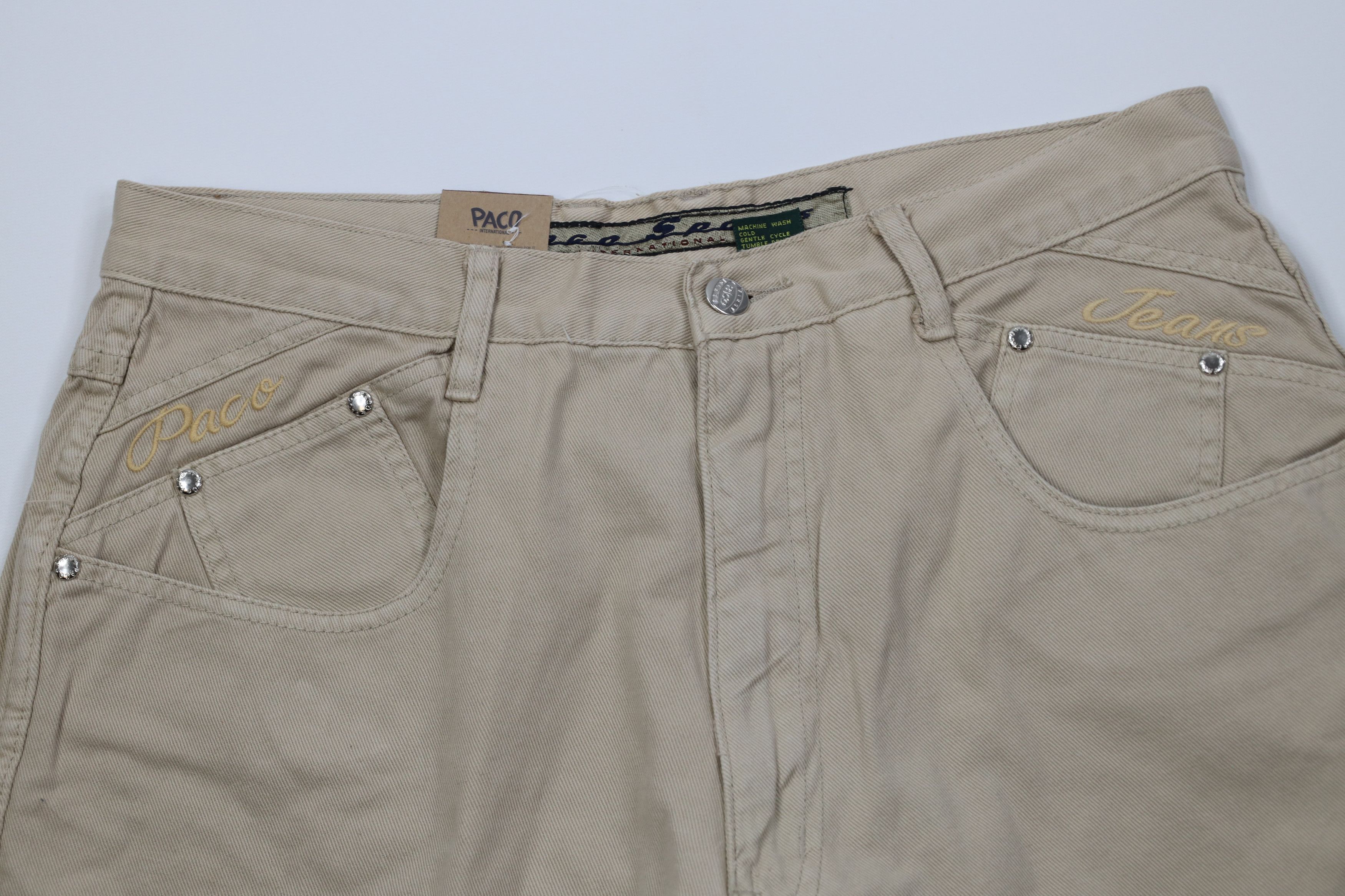 Vintage Deadstock Vintage 90s Paco Hip Hop Denim Jean Shorts Tan Size US 33 - 2 Thumbnail