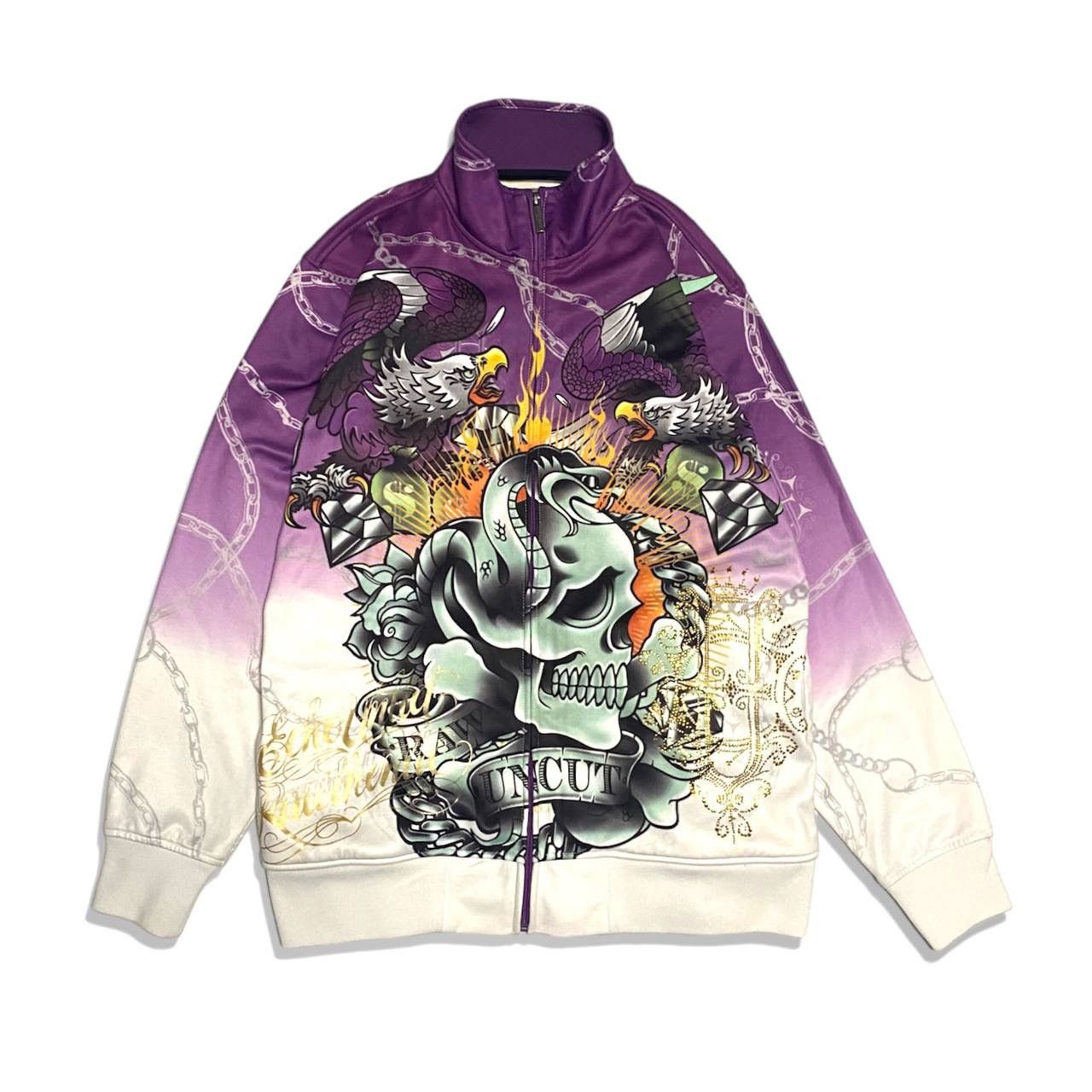 image of Christian Audigier x Ecko Unltd Allover Tracktop Like Ed Hardy in Purple/White, Men's (Size Large)