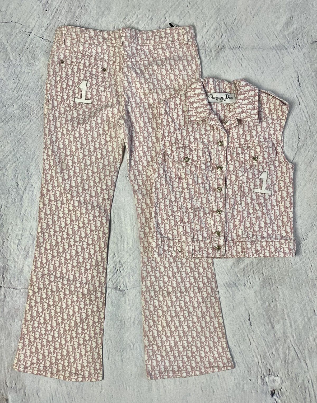 image of Dior Monogram Denim Vest Pants in Pink, Women's (Size Medium)