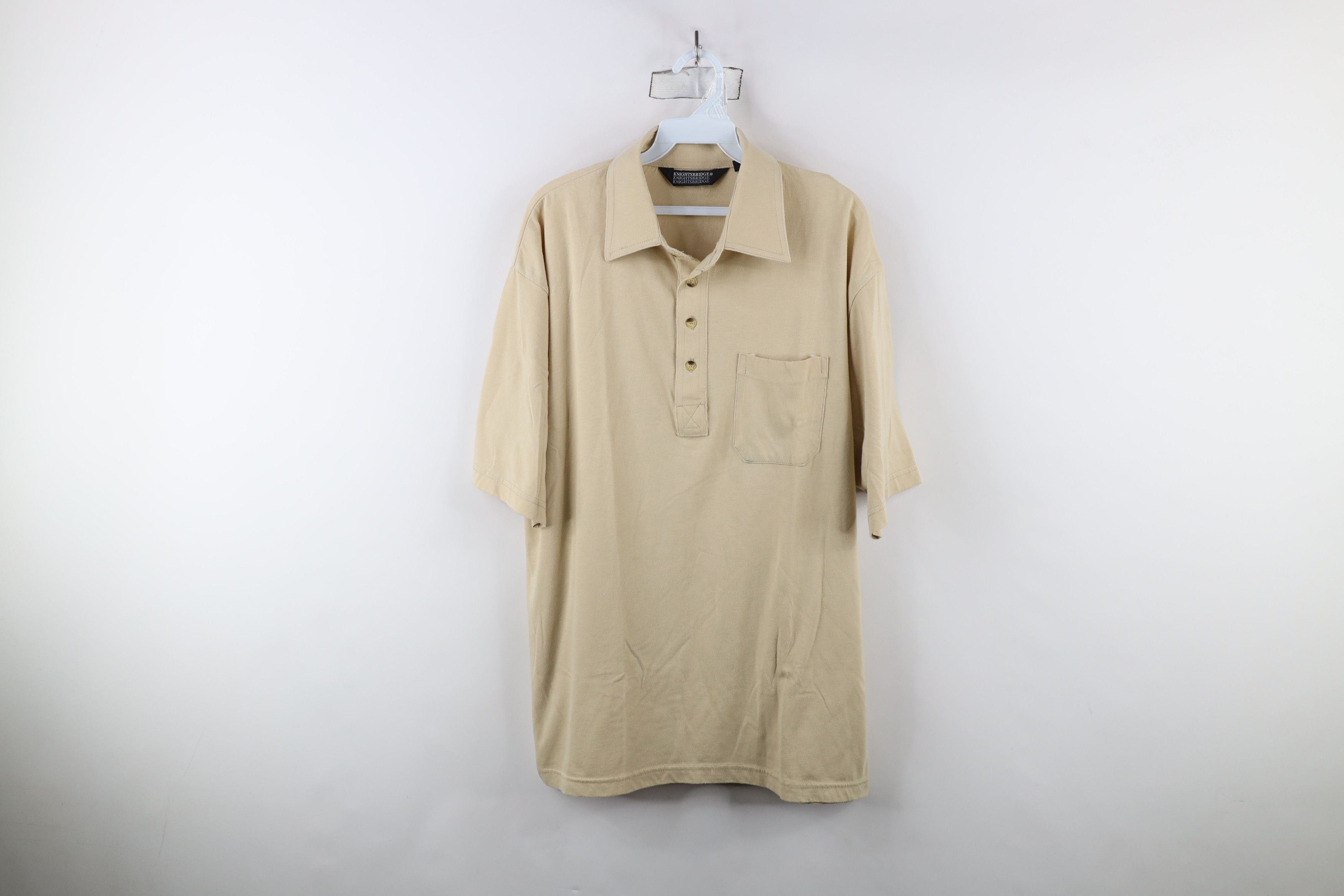 Vintage Vintage 90s Streetwear Blank Baggy Fit Knit Polo Shirt Beige Size US M / EU 48-50 / 2 - 1 Thumbnail