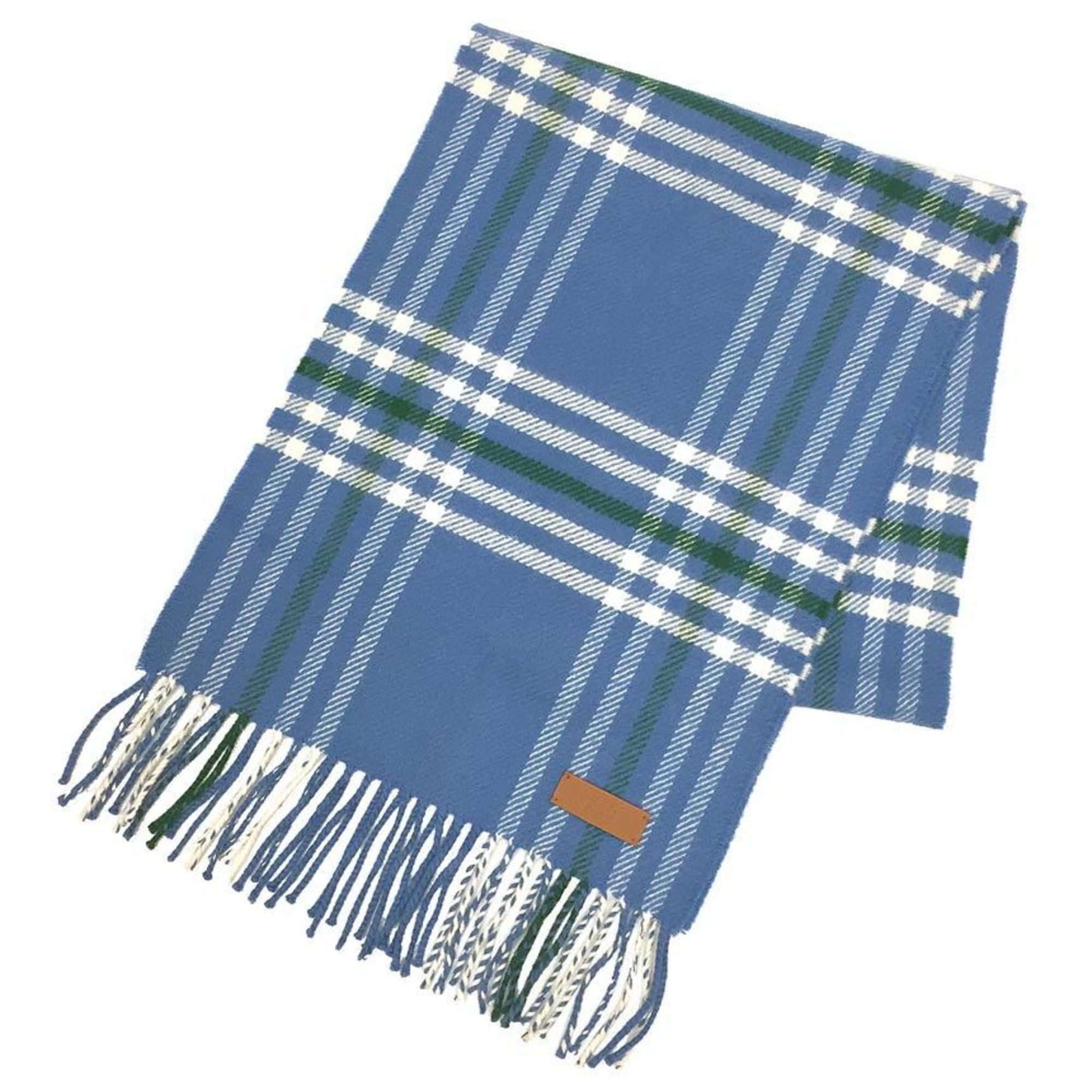 image of Hermes Muffler Check Light Blue 100% Cashmere Stole Shawl, Women's