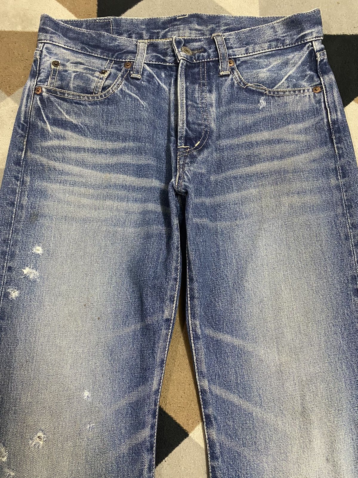 Japanese Brand Distressed - faded blue jeans with a worn look jeans Size US 30 / EU 46 - 3 Thumbnail