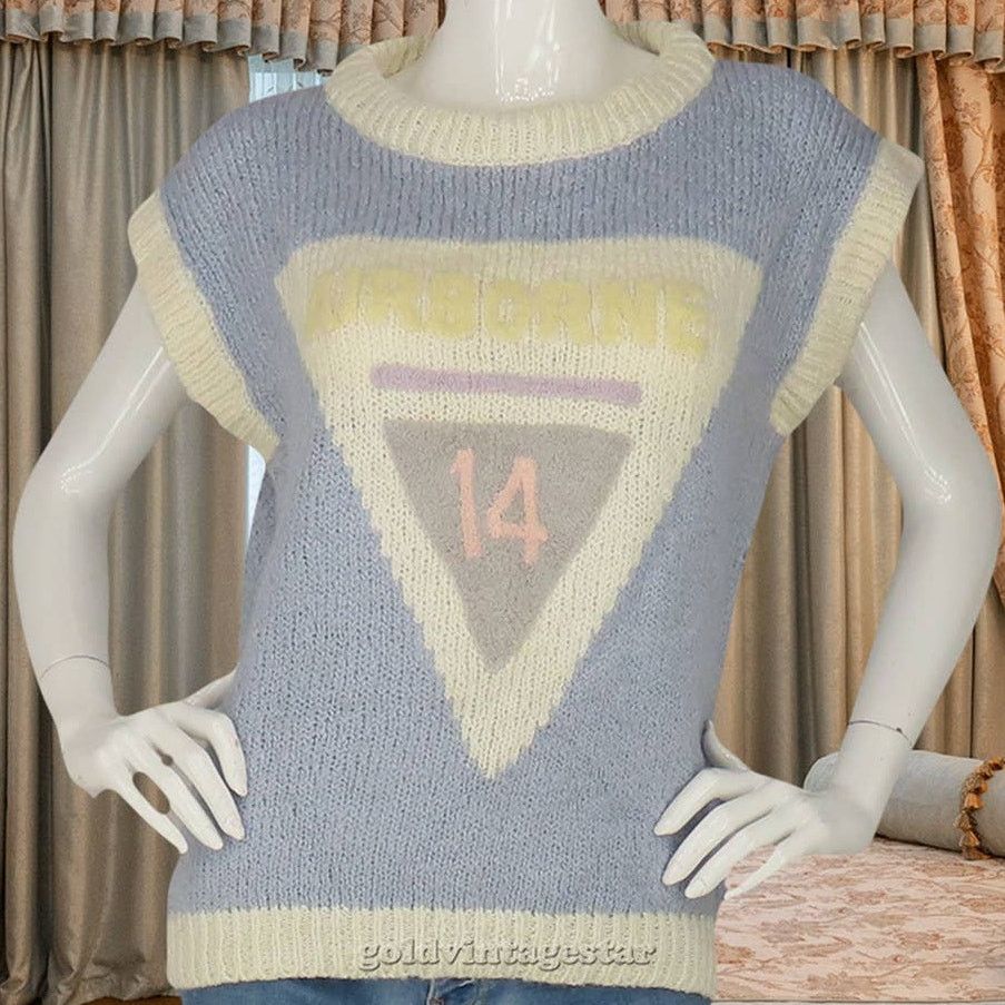 Other Vintage 3D Airborne Pastel Blue Fairy Kei Knit Sweater Vest Size M / US 6-8 / IT 42-44 - 2 Thumbnail
