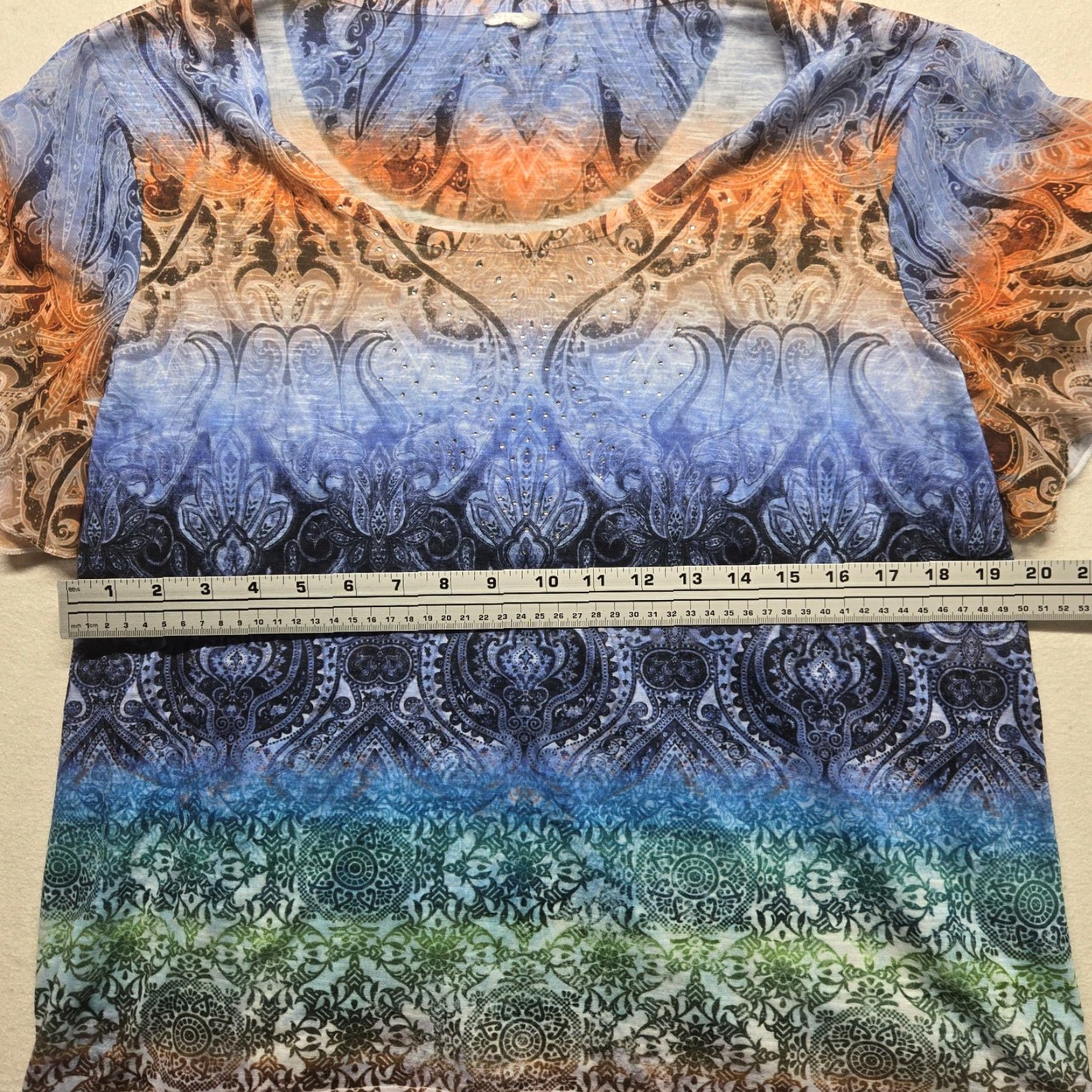 Vintage Orange Blue Pasily Short Sleeve Rhinestone Shirt Top Blouse Adult Women's XL Size XL / US 12-14 / IT 48-50 - 5 Thumbnail